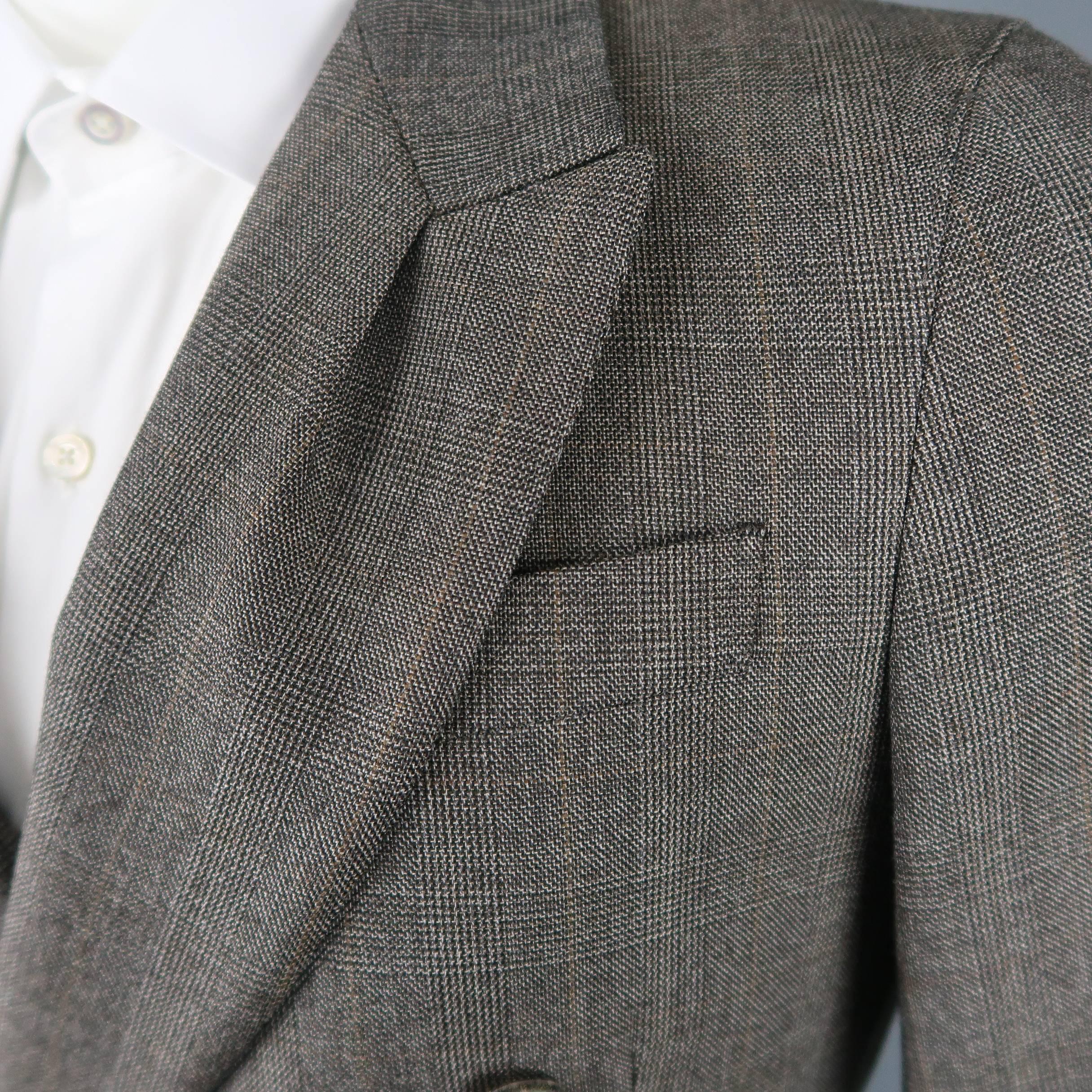 Gray Yves Saint Laurent by Tom Ford Men's Taupe Glenplaid Wool Peak Lapel Suit