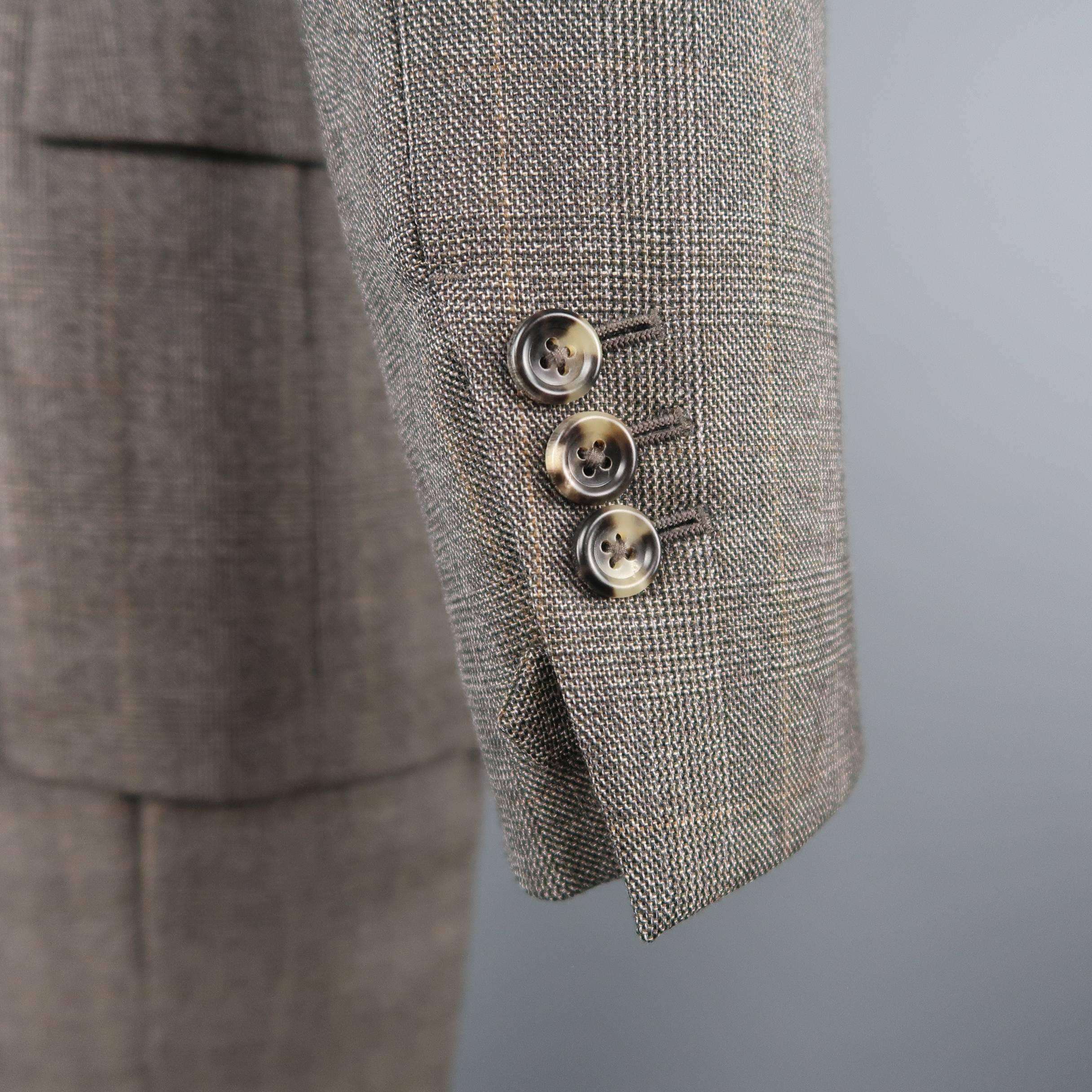 Yves Saint Laurent by Tom Ford Men's Taupe Glenplaid Wool Peak Lapel Suit In Excellent Condition In San Francisco, CA