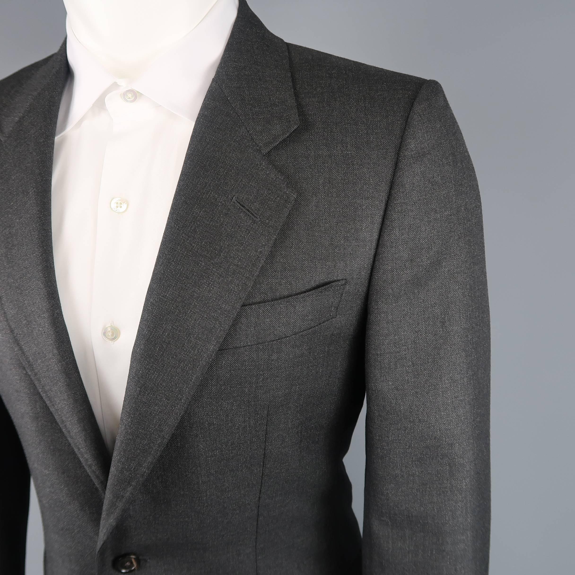 Black Yves Saint Laurent By Tom Ford Men's Charcoal Wool 2 Button Notch Lapel Suit