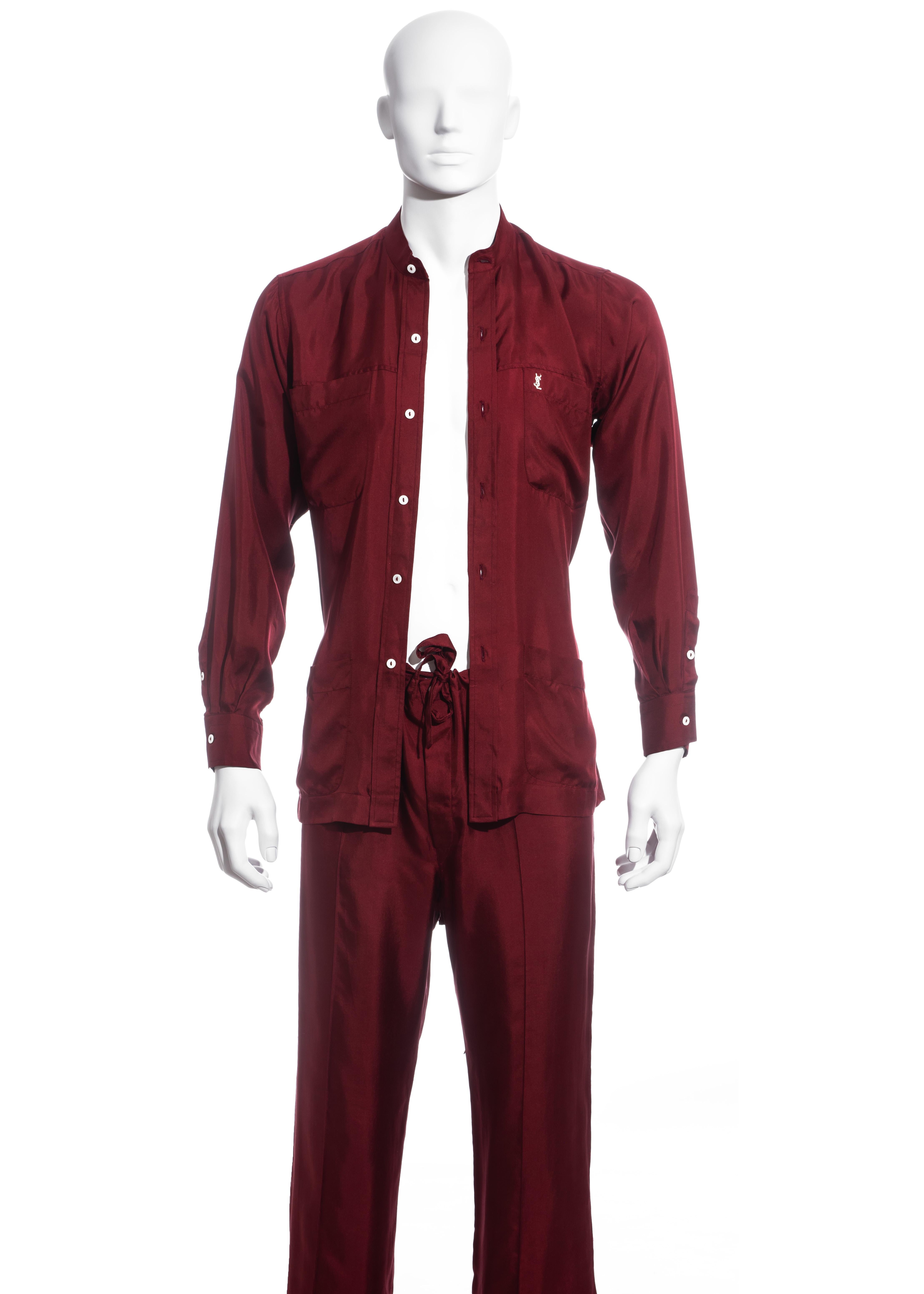 Men's Yves Saint Laurent red silk leisure suit, ss 1978 In Excellent Condition In London, GB