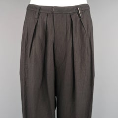 Ziggy Chen Black Textured Wool Pleated Drop Crotch Wide Leg Pants