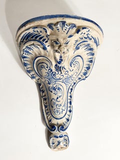 Italian Ceramic Wall Shelf White and Blue Early 20th Century