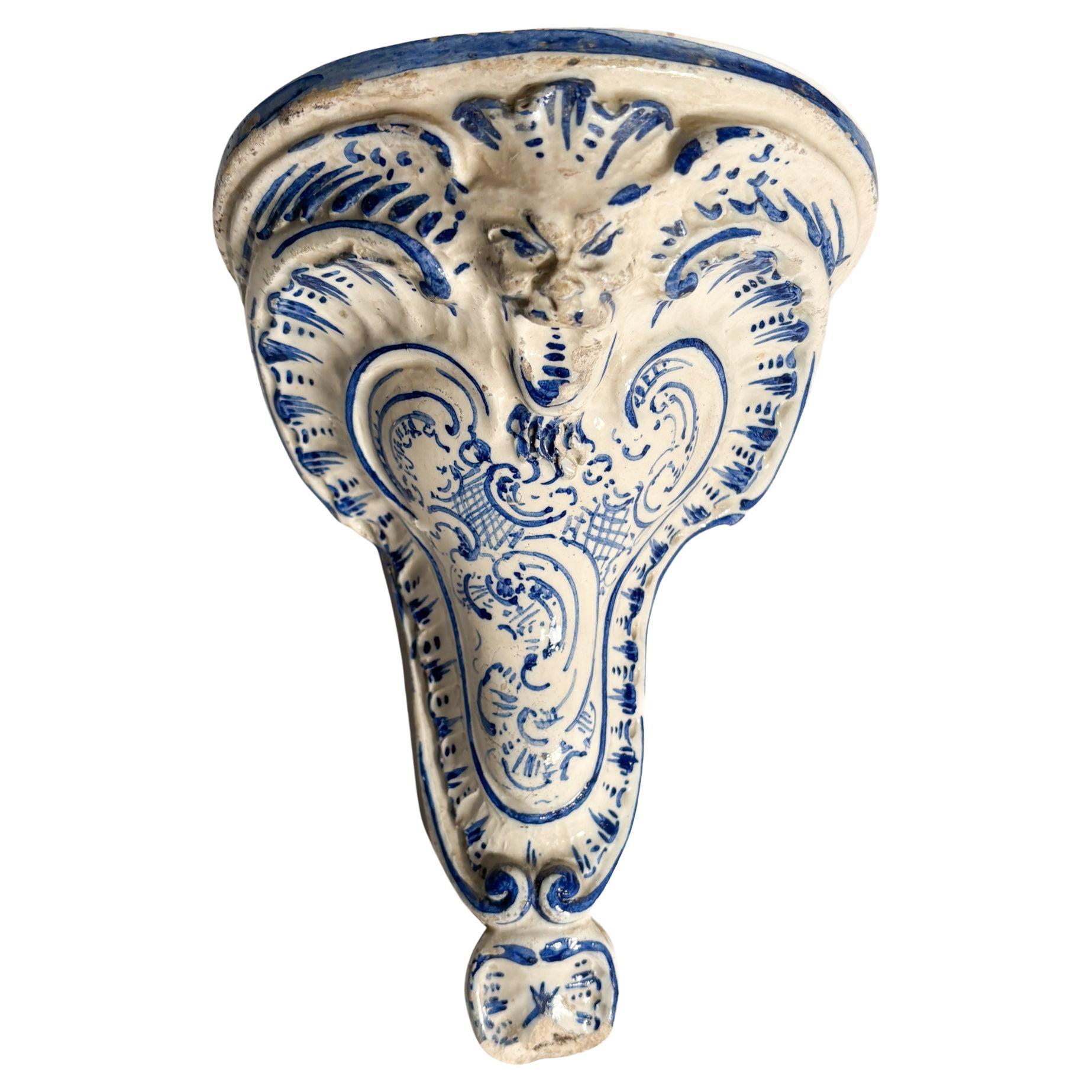 Italian Ceramic Wall Shelf White and Blue Early 20th Century