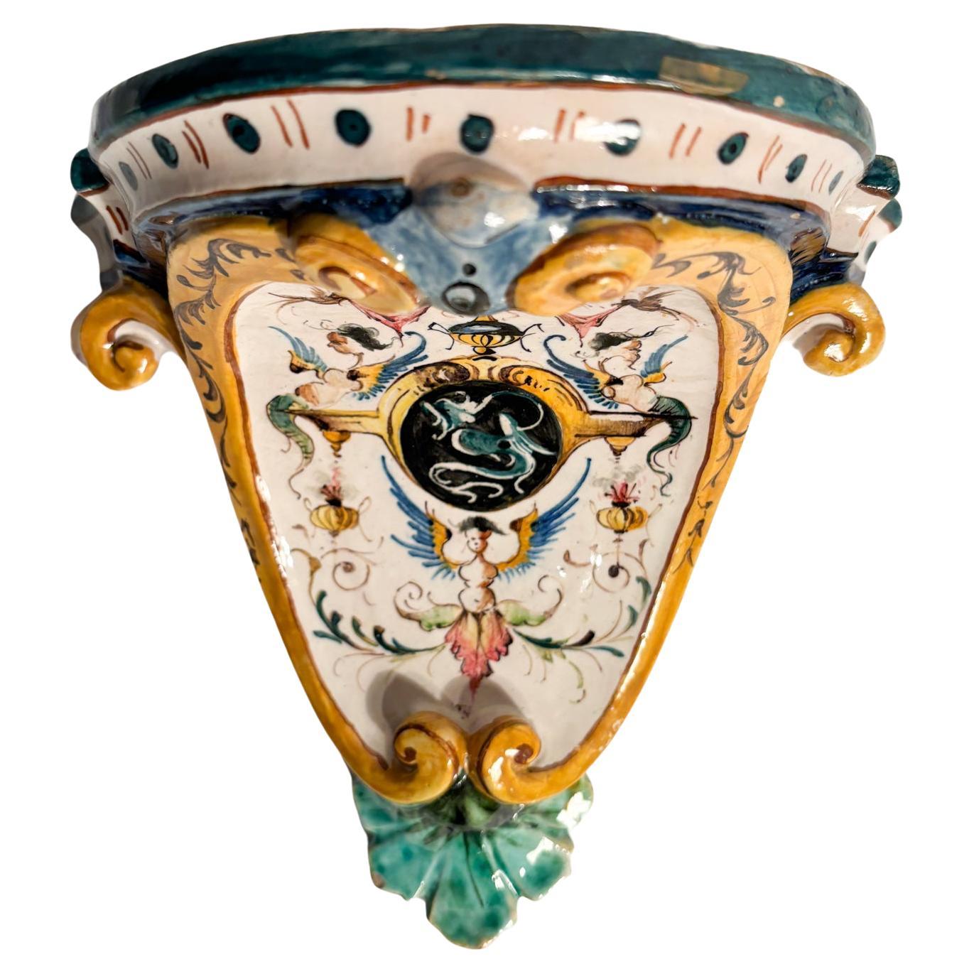 Mensola in Ceramica di Faenza Dipinta a Mano Primi Novecento