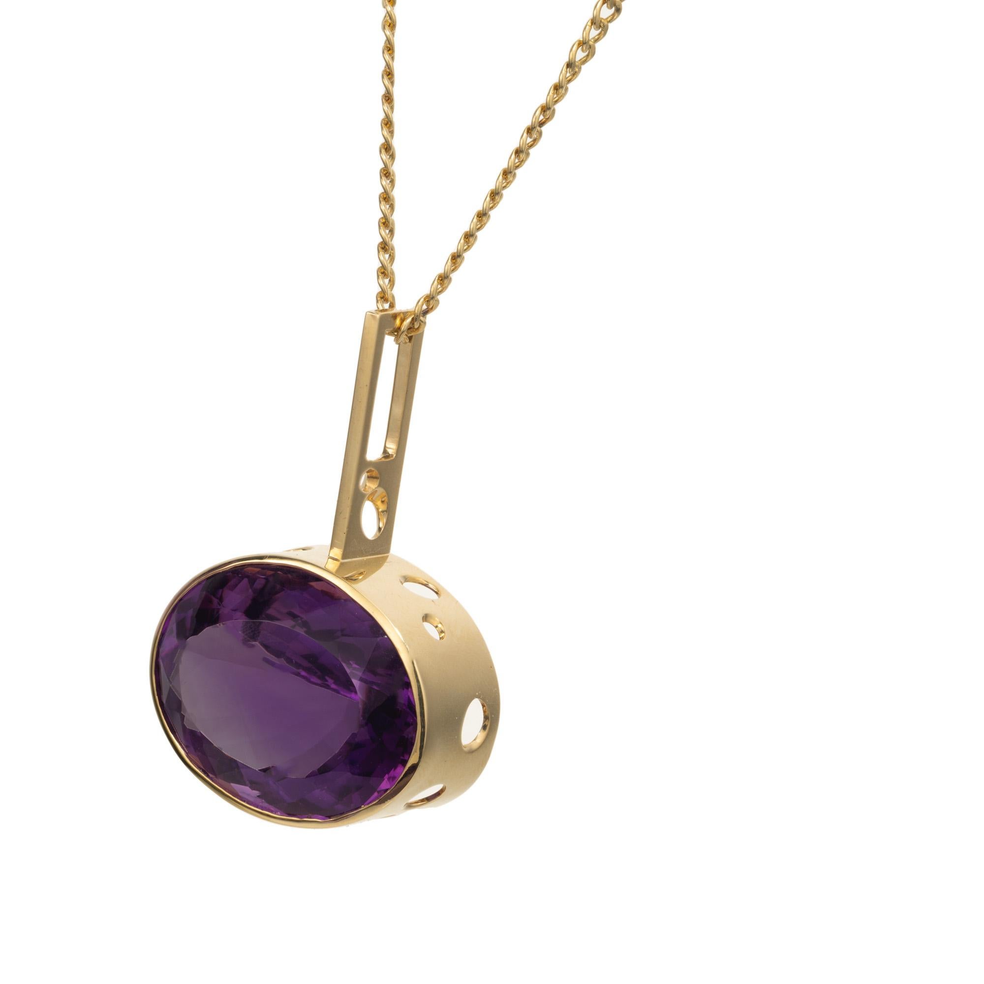 Oval Cut Mento 57.47 Carat Oval Amethyst Yellow Gold Pendant Necklace For Sale