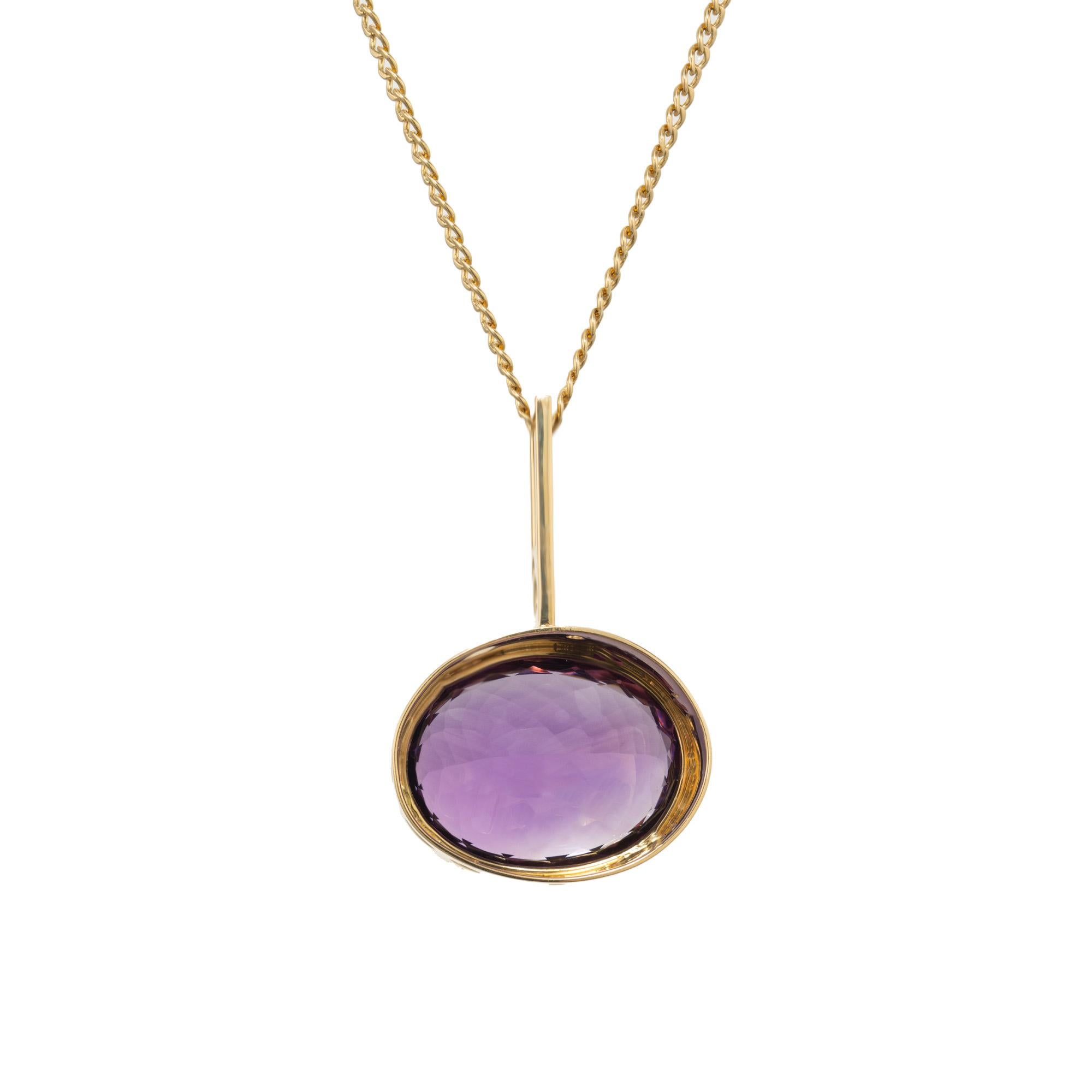 Women's Mento 57.47 Carat Oval Amethyst Yellow Gold Pendant Necklace For Sale