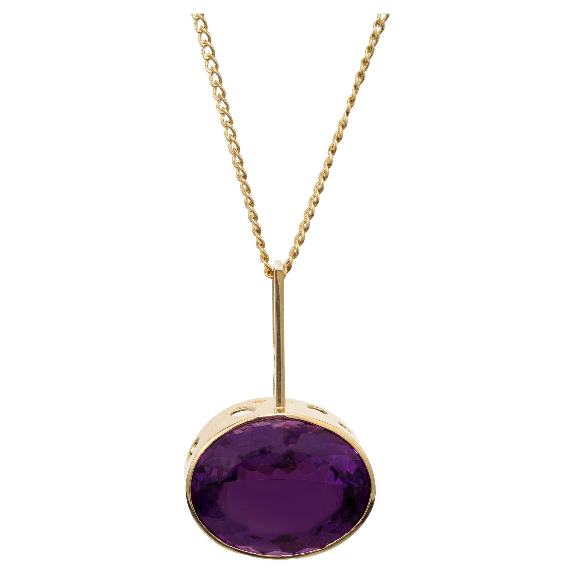 Mento 57.47 Carat Oval Amethyst Yellow Gold Pendant Necklace For Sale