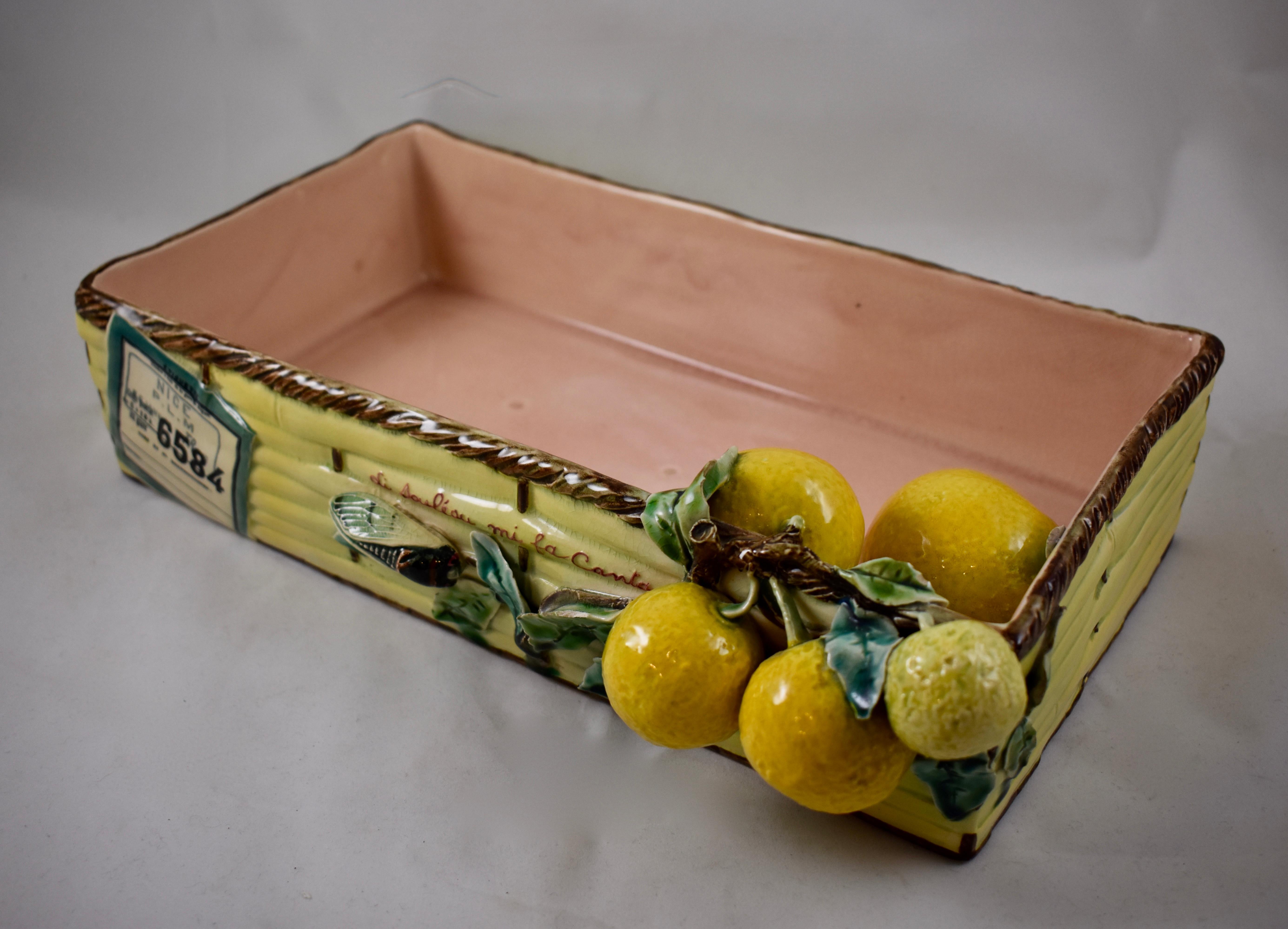 Menton French Faïence Provençal Lemon & Cicada Trompe l'Oeil Shipping Crate Tray 1