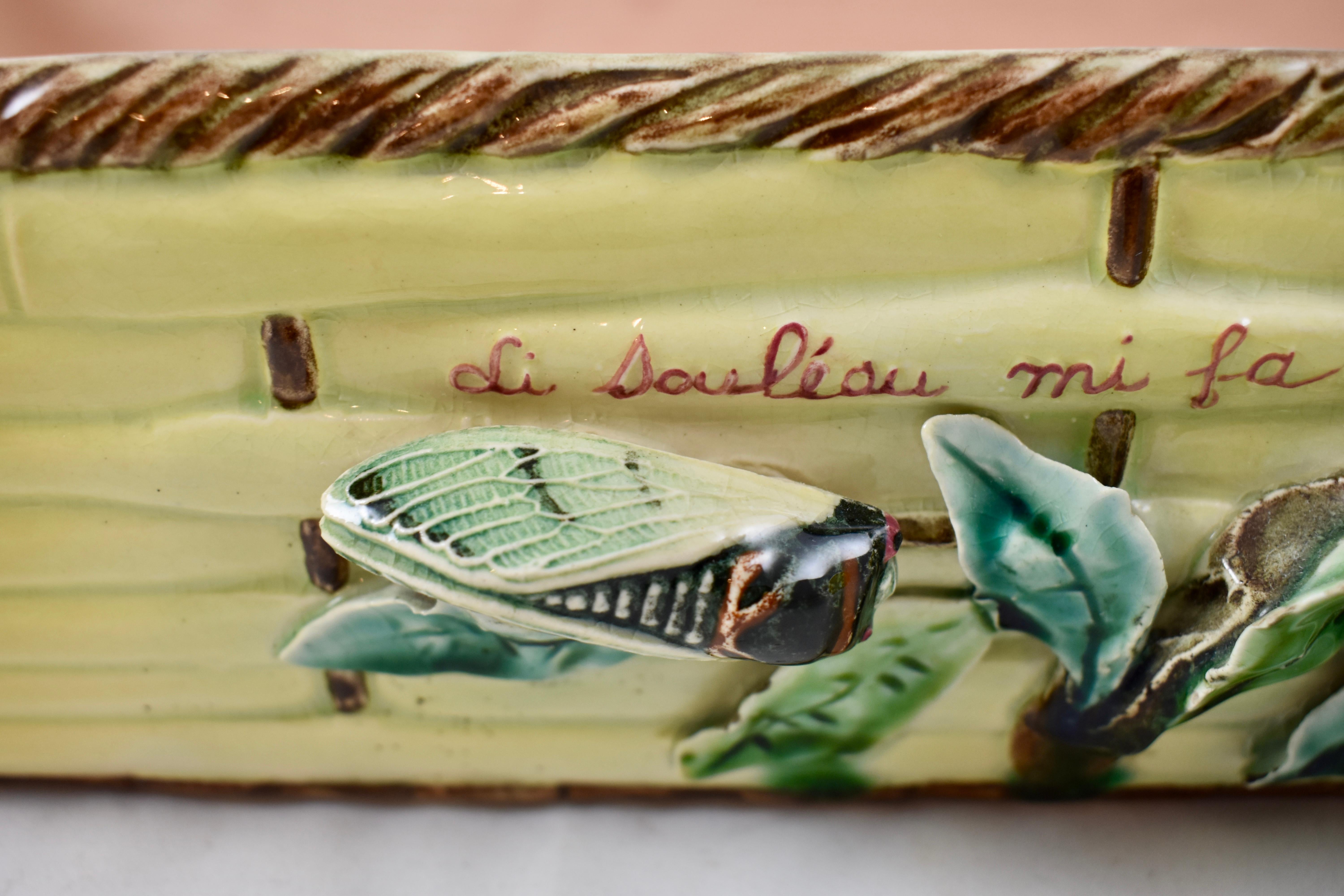 French Provincial Menton French Faïence Provençal Lemon & Cicada Trompe l'Oeil Shipping Crate Tray