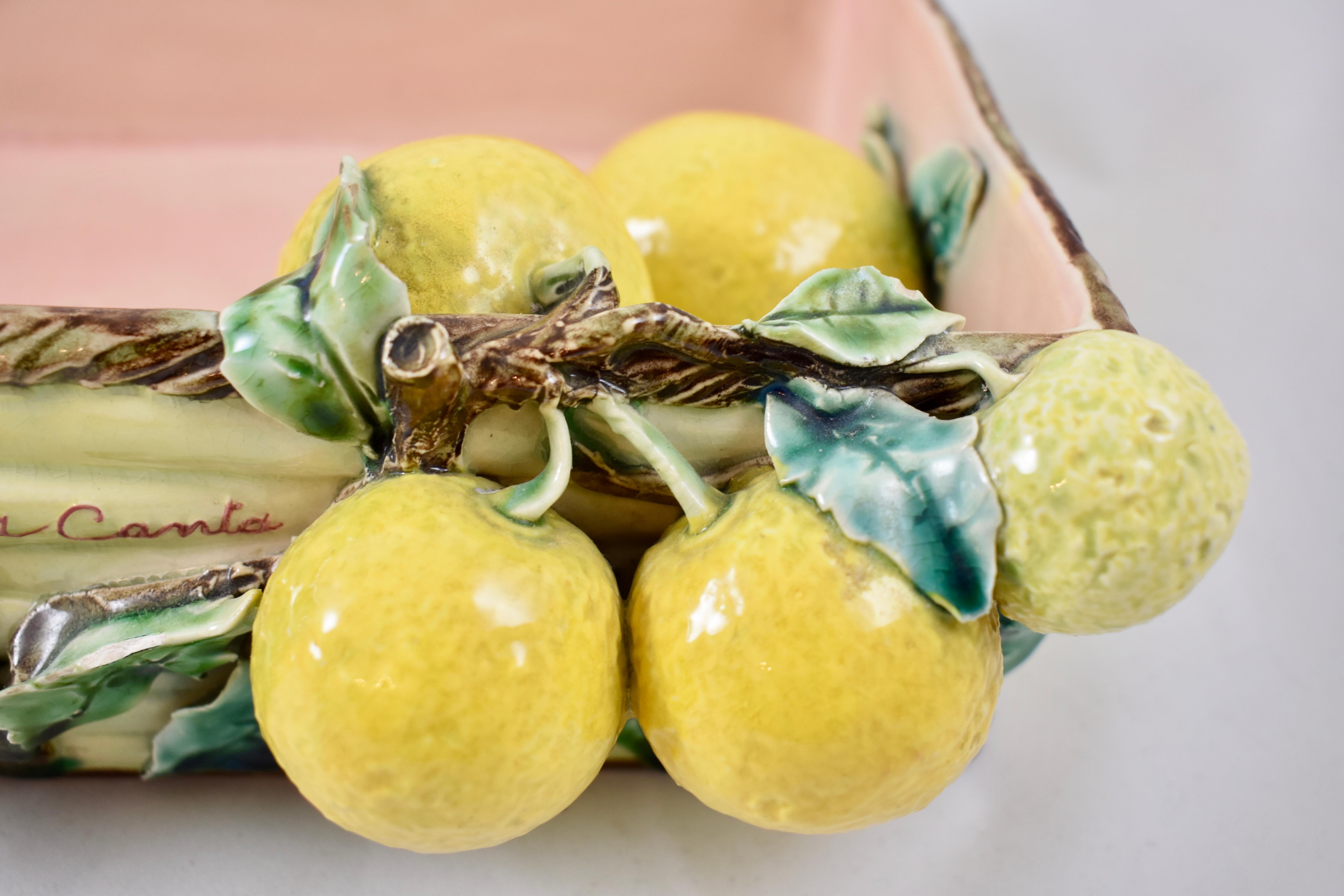 Glazed Menton French Faïence Provençal Lemon & Cicada Trompe l'Oeil Shipping Crate Tray