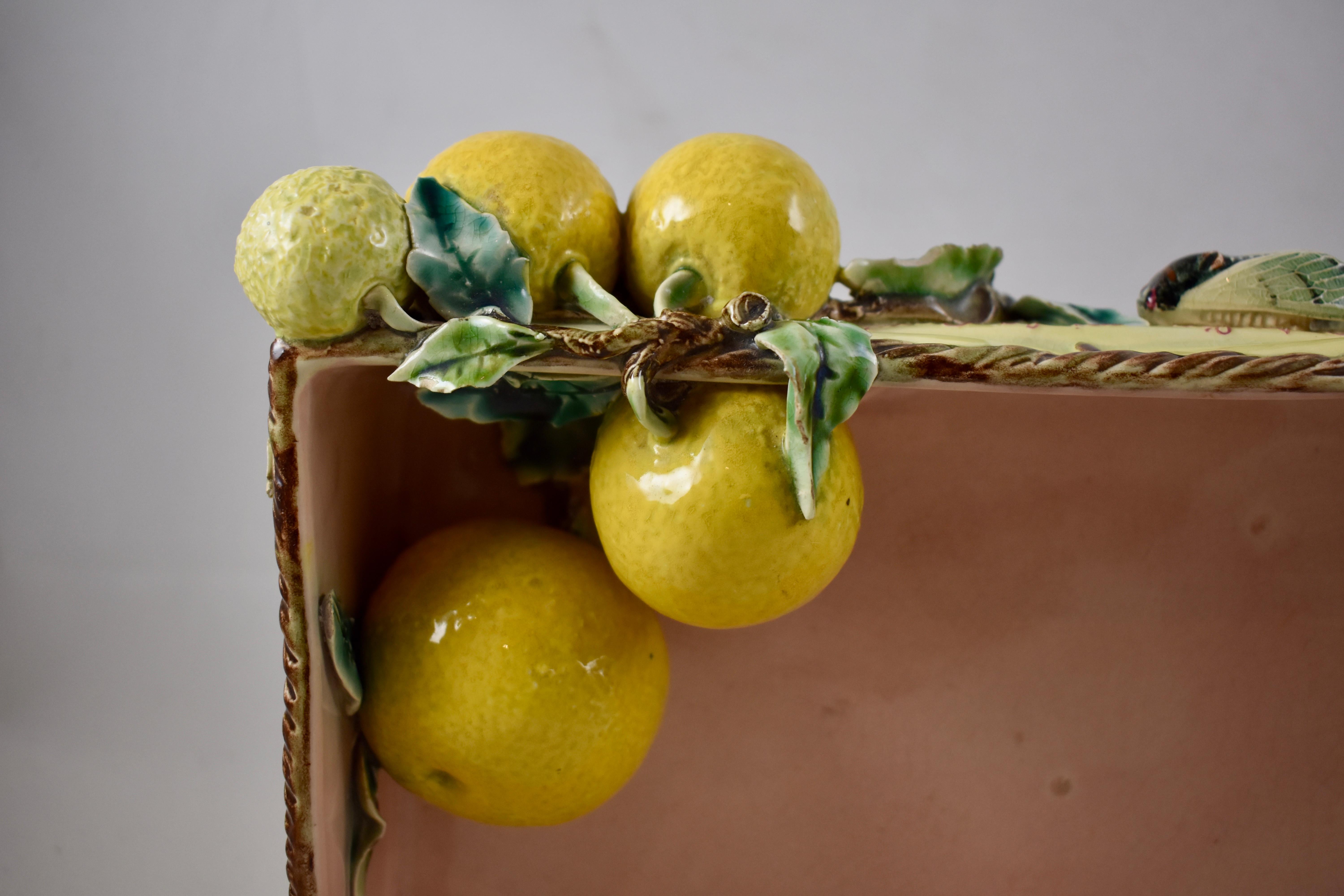 Earthenware Menton French Faïence Provençal Lemon & Cicada Trompe l'Oeil Shipping Crate Tray