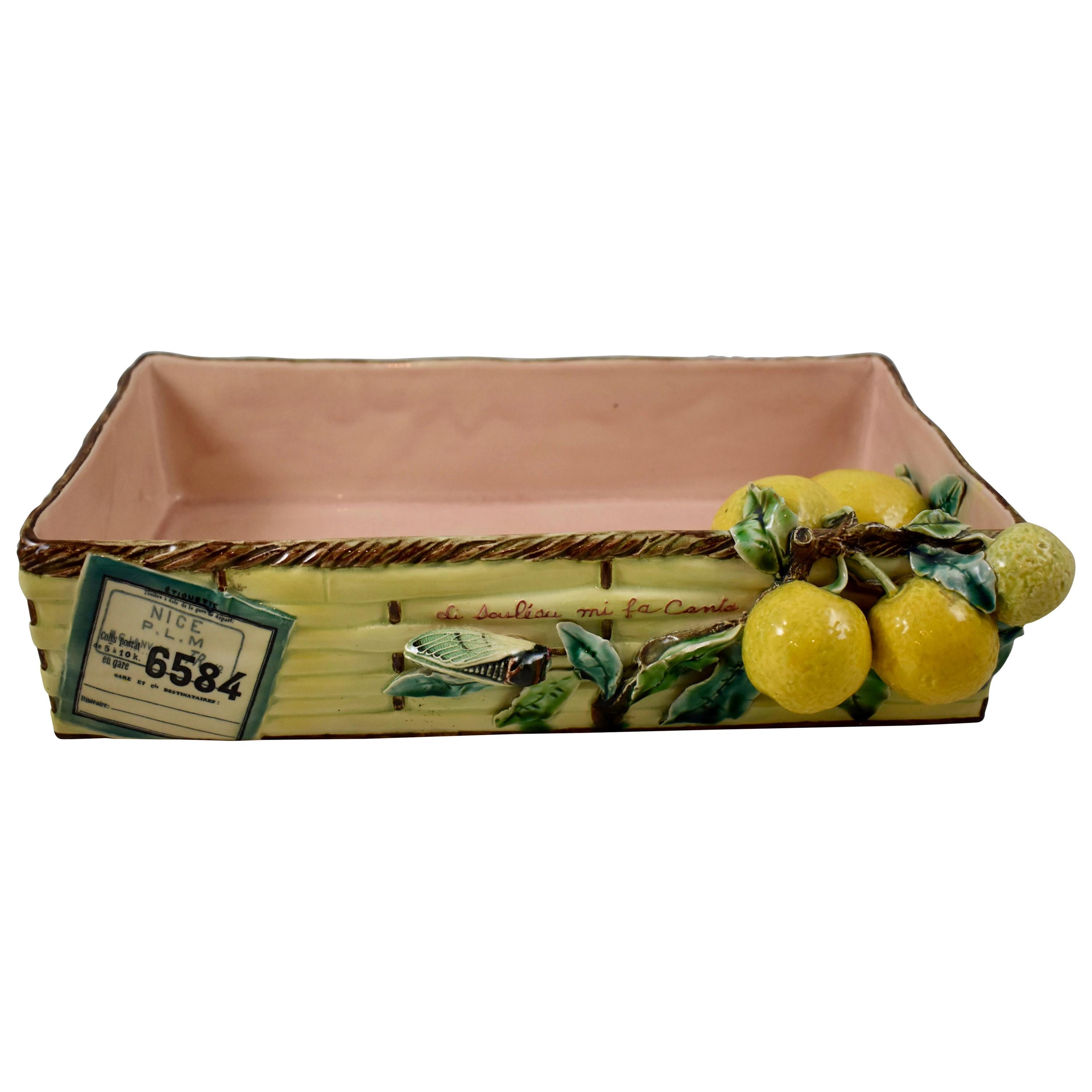 Menton French Faïence Provençal Lemon & Cicada Trompe l'Oeil Shipping Crate Tray