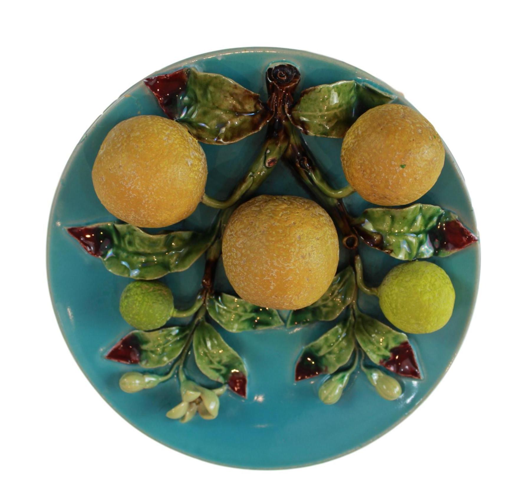 French Majolica Trompe L'oeil Wall Plaque with Oranges, Perret-Gentil, Menton In Good Condition For Sale In Banner Elk, NC