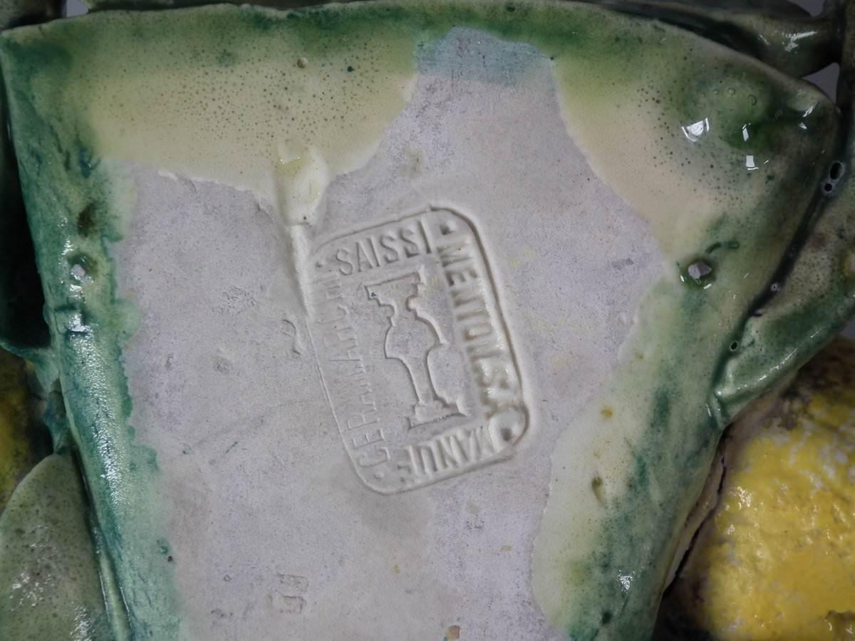 Victorian Menton Majolica Lemons Wall Pocket