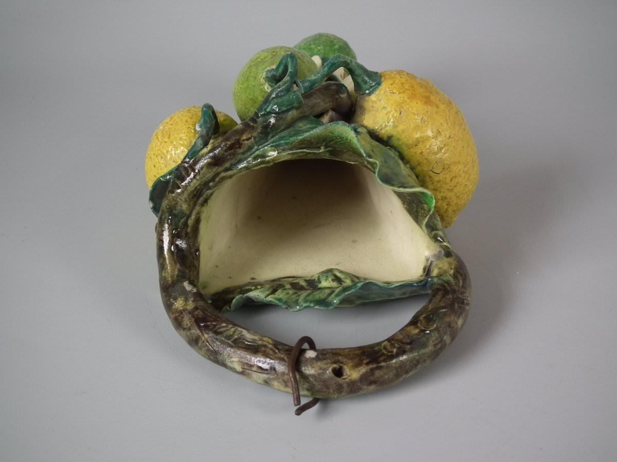French Menton Majolica Lemons Wall Pocket