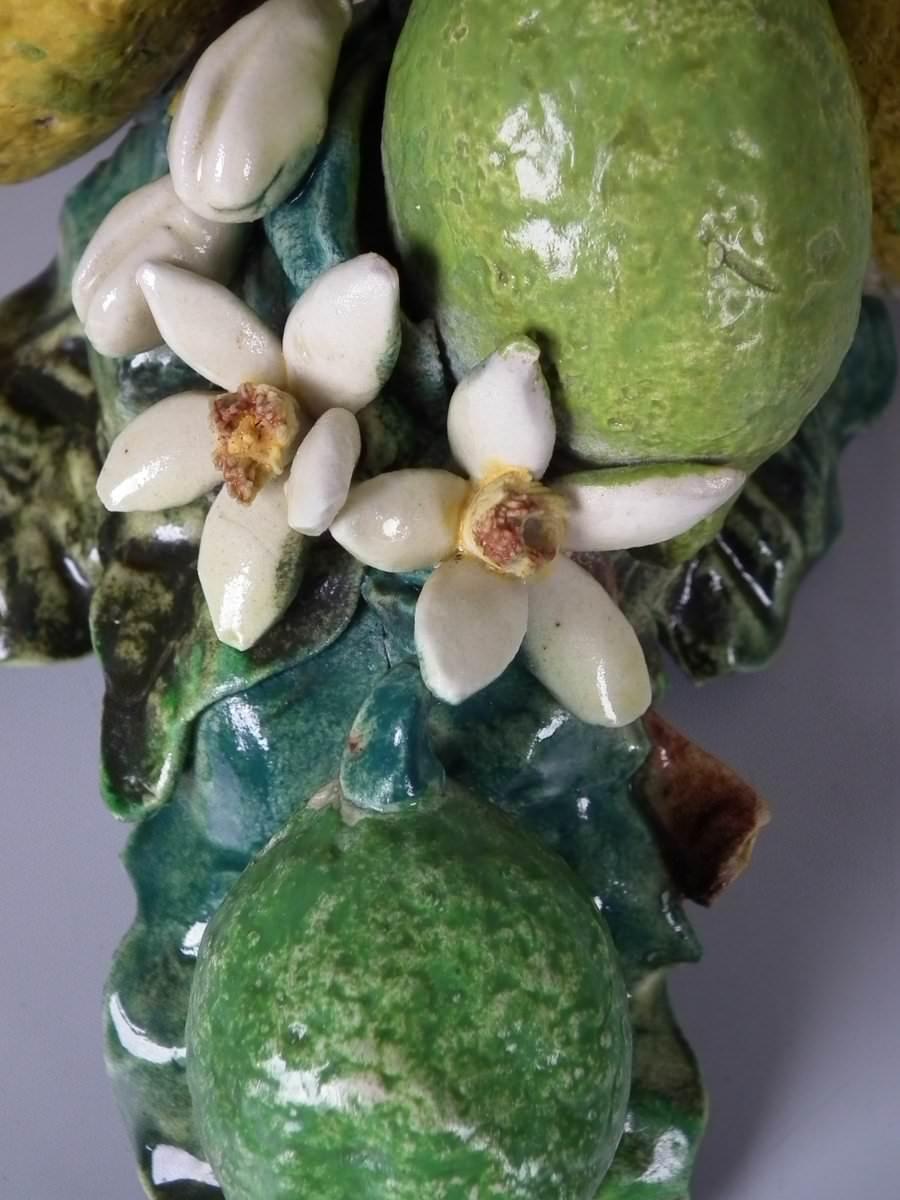 Glazed Menton Majolica Lemons Wall Pocket