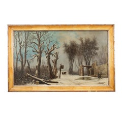 Antique Snowy Landscape with Figures, 1872