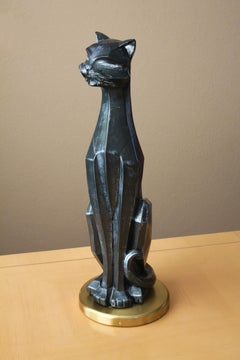 Meow! 25" Tall Brutalist Black Cat Sculpture Abstract Mid Century Modern Art 50s