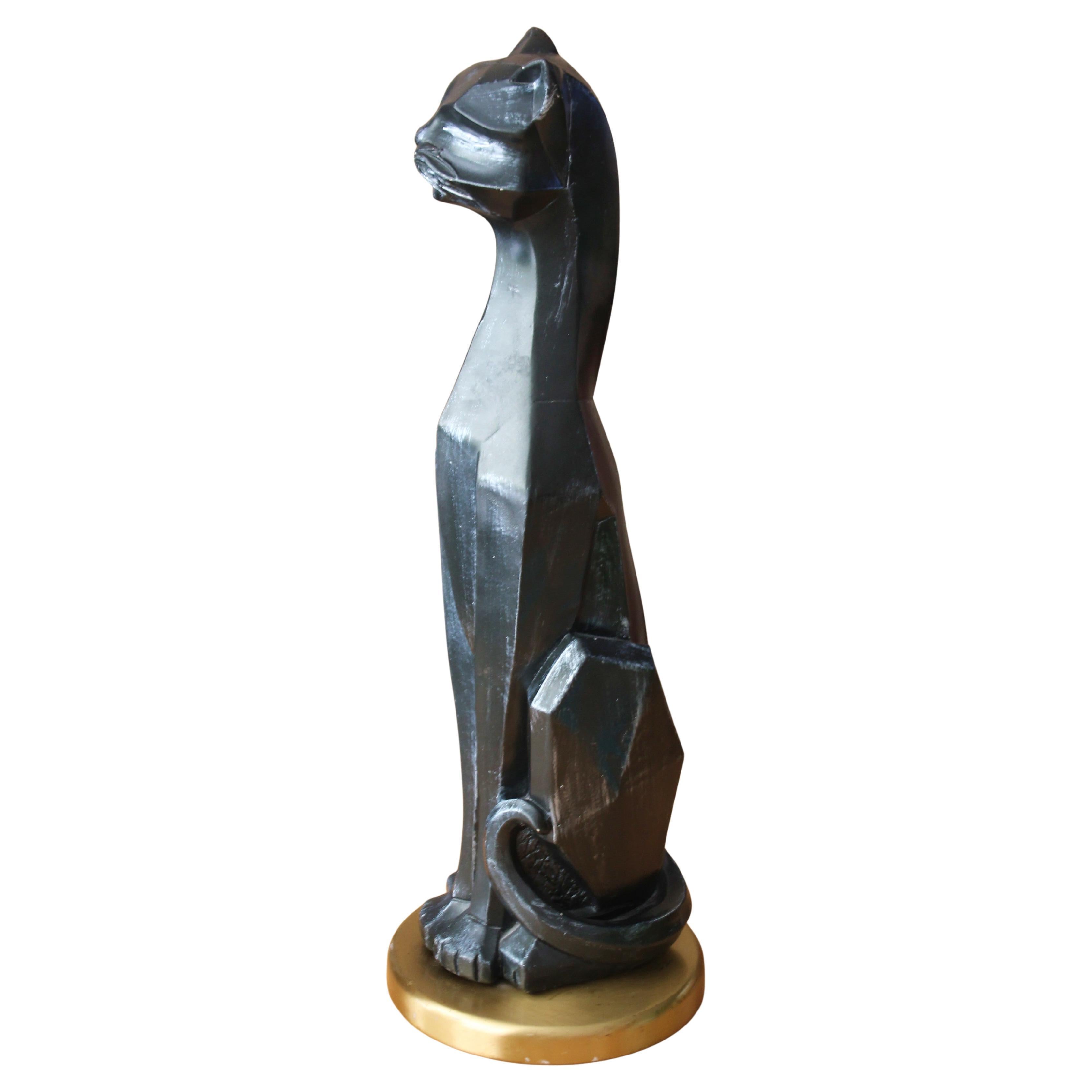 Miau! 25" Groß Brutalist Schwarze Katze Skulptur Abstrakt Mid Century Modern Art 50s im Angebot