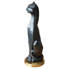 Meow! 25" Tall Brutalist Black Cat Sculpture Abstract Mid Century Modern Art 50s