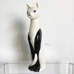 Escultura de Gato de Cerámica Pintada a Mano Moderna del Siglo Miau