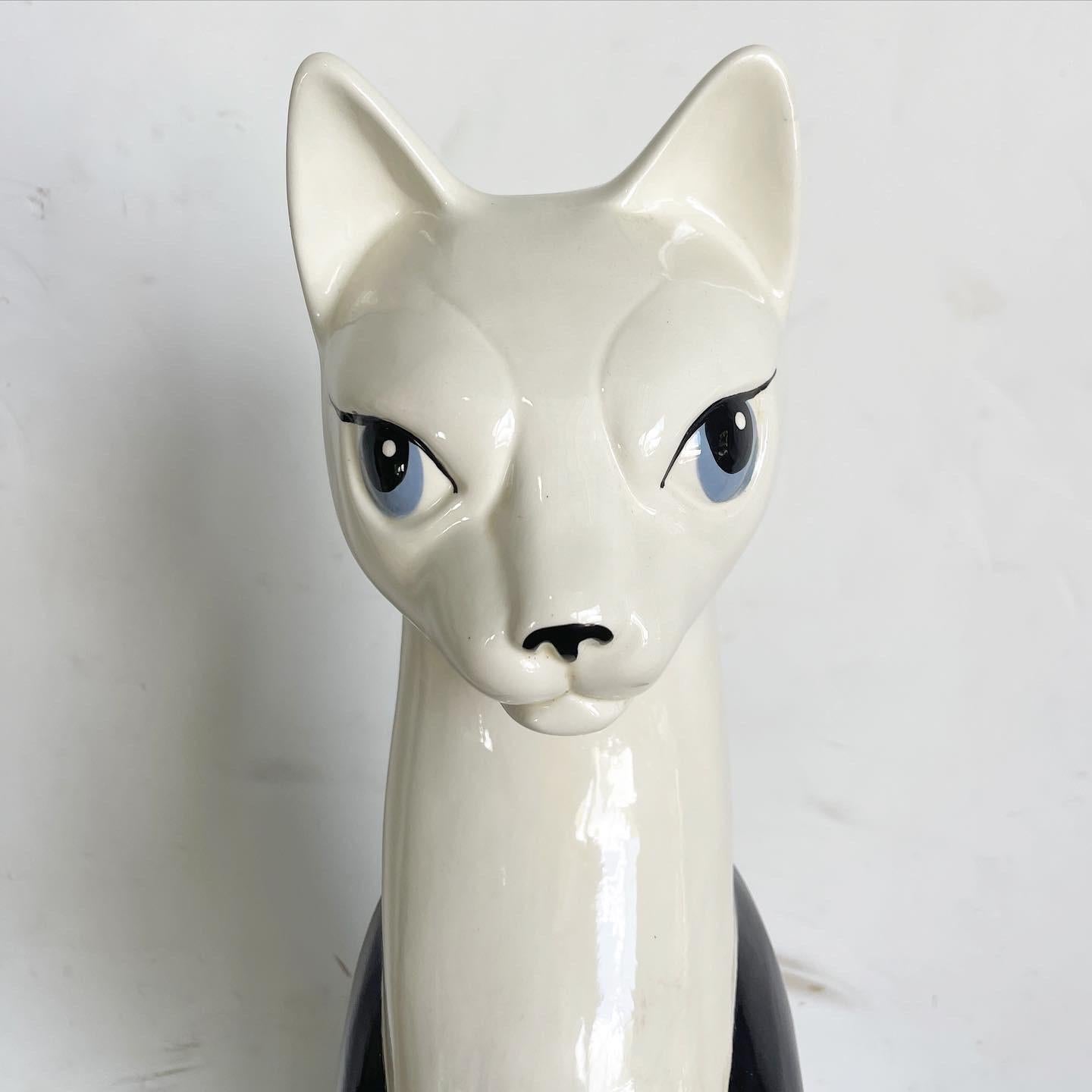Mid-Century Modern Meow Century Modern Hand Painted Ceramic Cat Sculpture For Sale