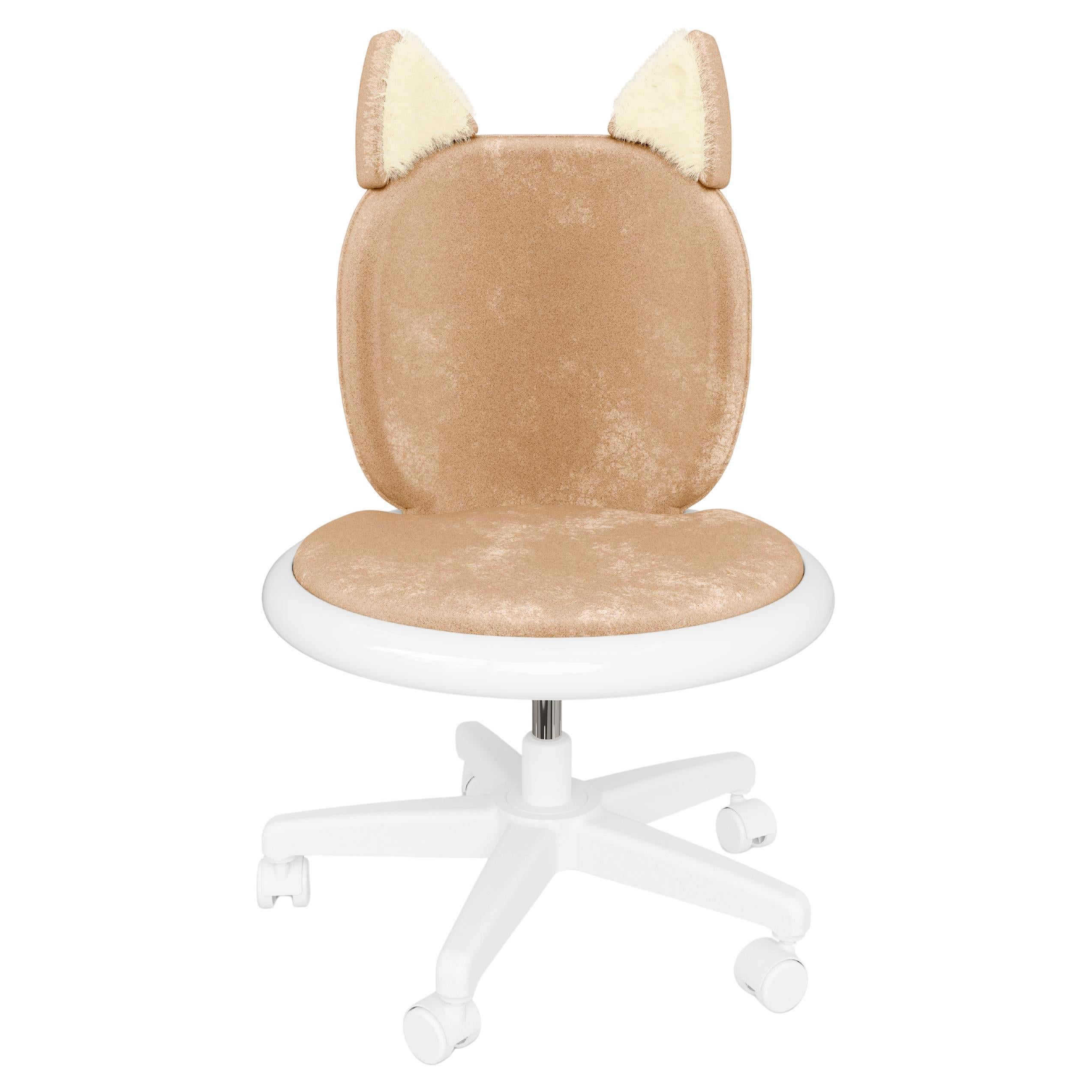 Sedia da ufficio Meow in velluto di leone - Sedia da scrivania girevole per bambini con orecchie di gatto in vendita