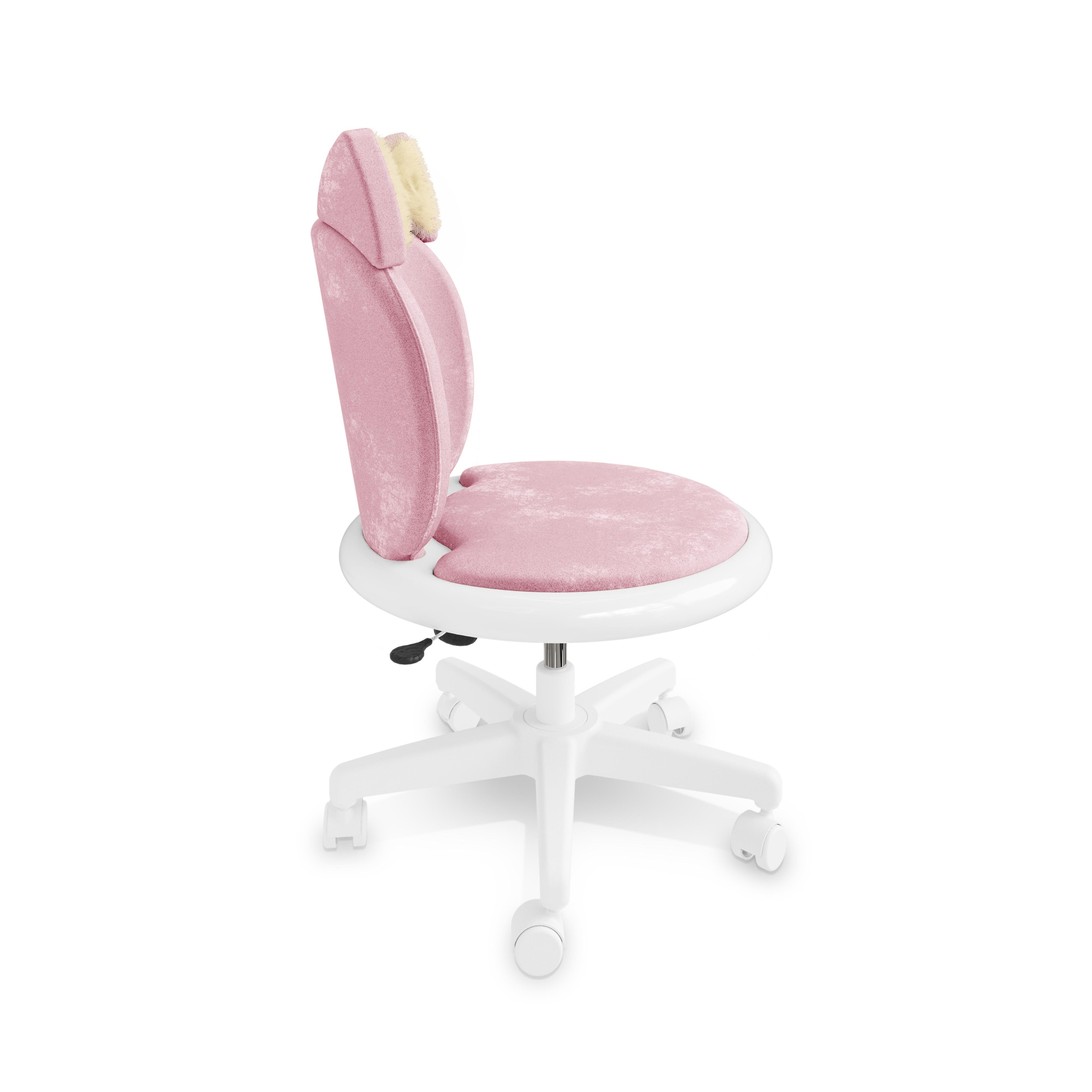 Porta un'eleganza giocosa e il comfort nella stanza del tuo bambino con la sedia da ufficio Meow in velluto rosa, un'estrosa sedia girevole progettata per combinare funzionalità e charme.

Con la sua silhouette arrotondata, lo schienale imbottito