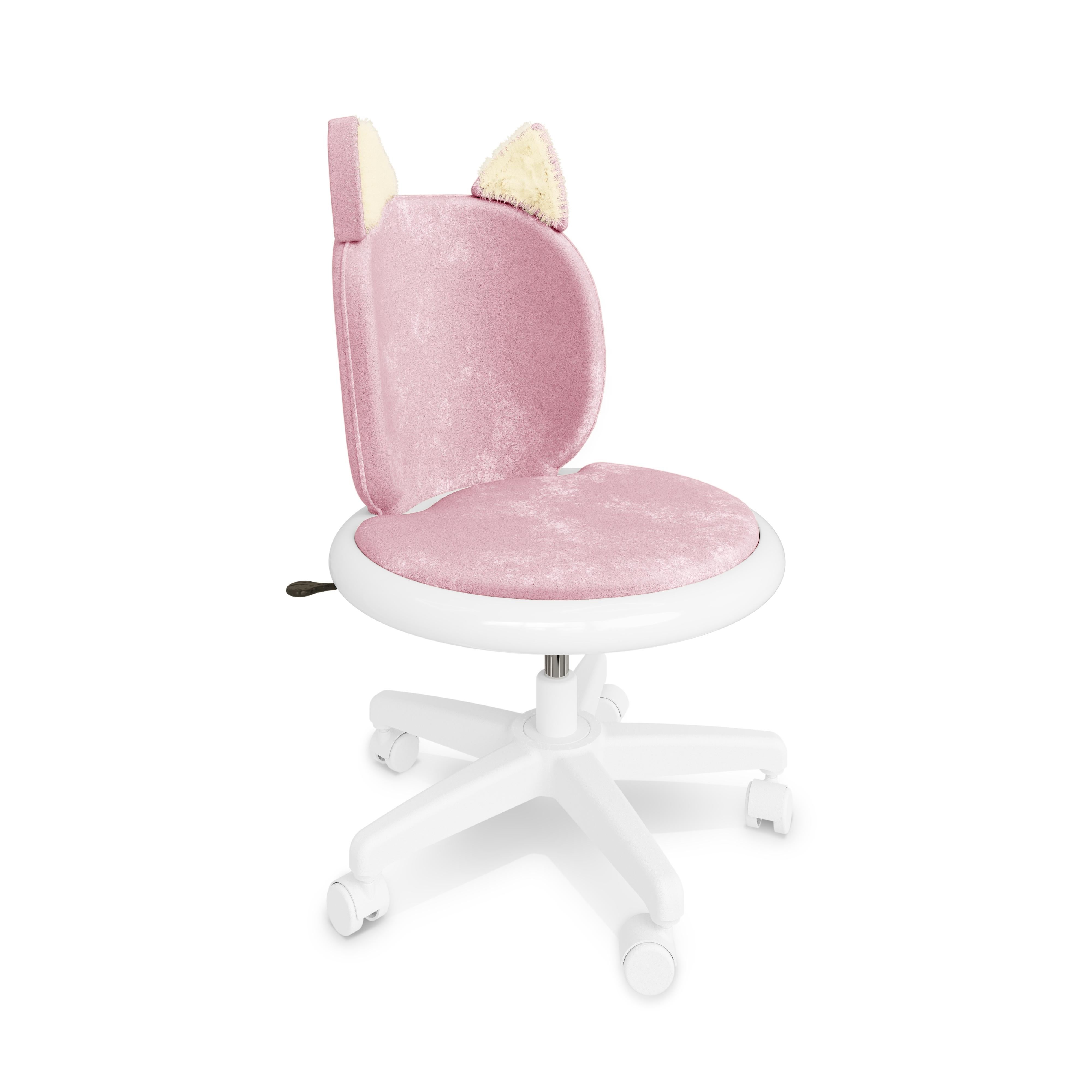 Moderno Sedia da ufficio Meow in velluto rosa - Sedia da scrivania girevole per bambini con orecchie da gatto in vendita