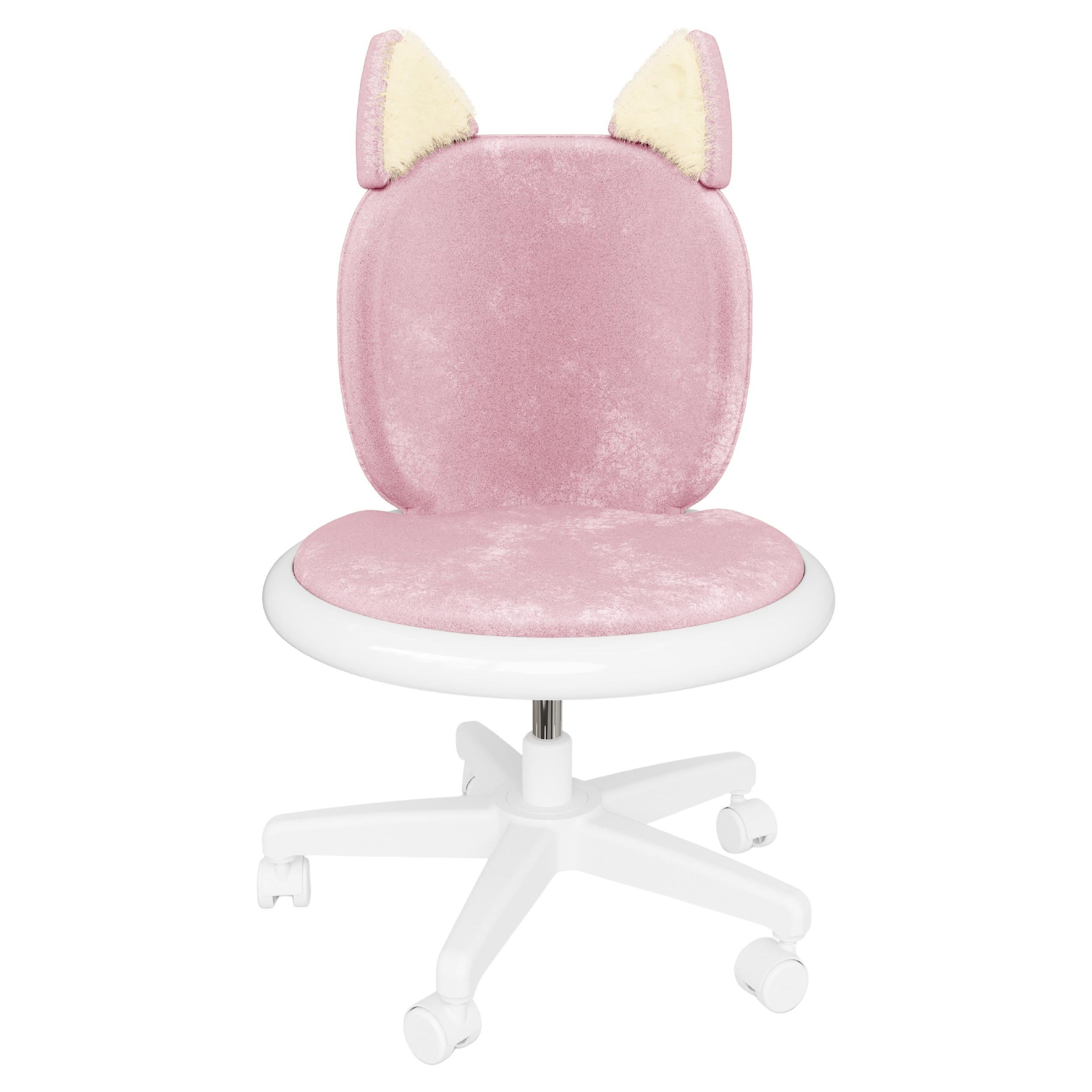 Sedia da ufficio Meow in velluto rosa - Sedia da scrivania girevole per bambini con orecchie da gatto