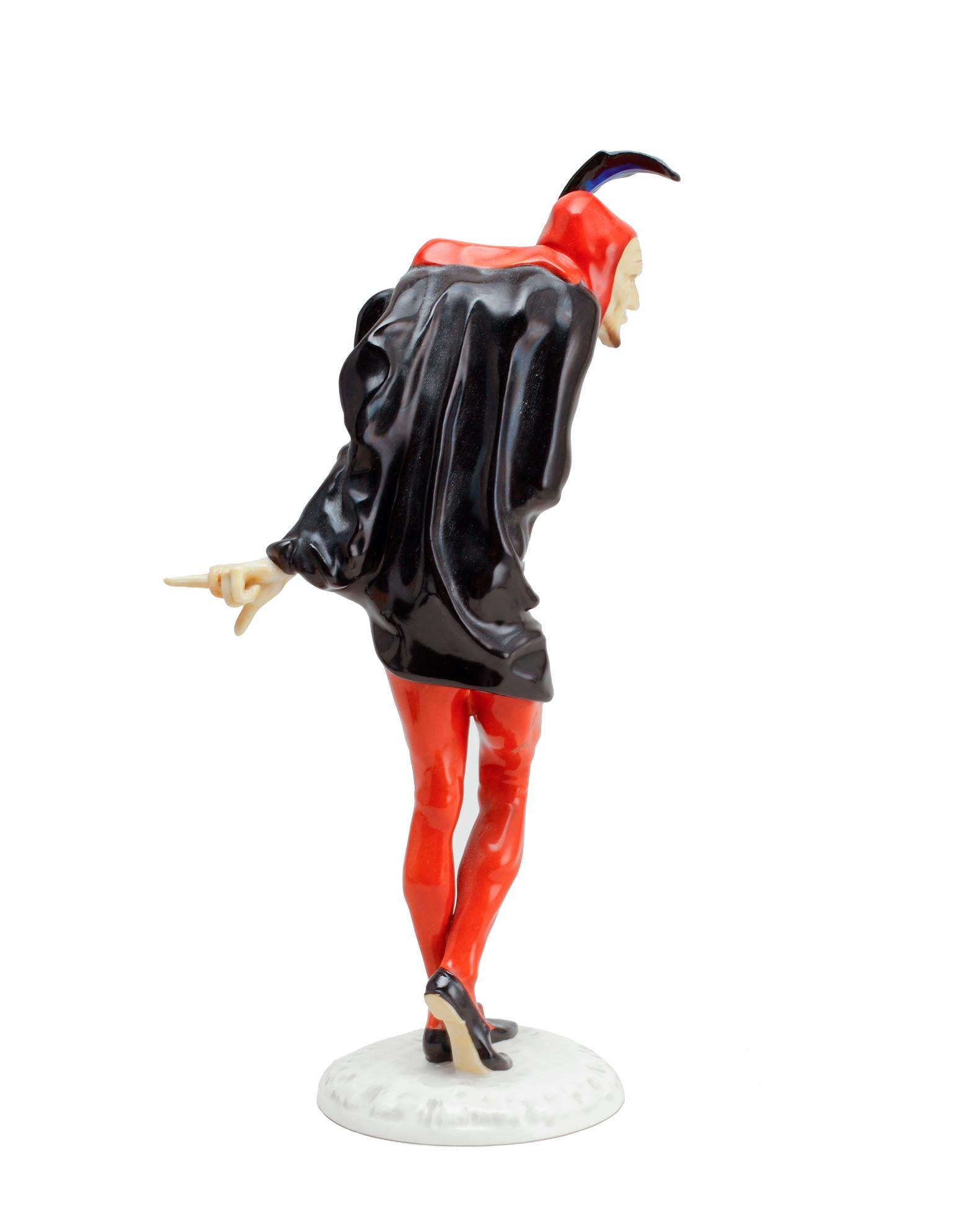 Mephisto (Faust) as flamboyant figurine, designed by Karl Tutter (1883-1969), for Hutchenreuter, Selb Bavaria. Mephisto is an entity in the Abrahamic religions that seduces humans into sin or falsehood. The devil is a symbol of virtuous