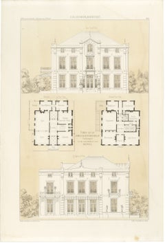 Meppel Country House, Elevations, Dutch Architecture Print, Leliman, 1865-1866