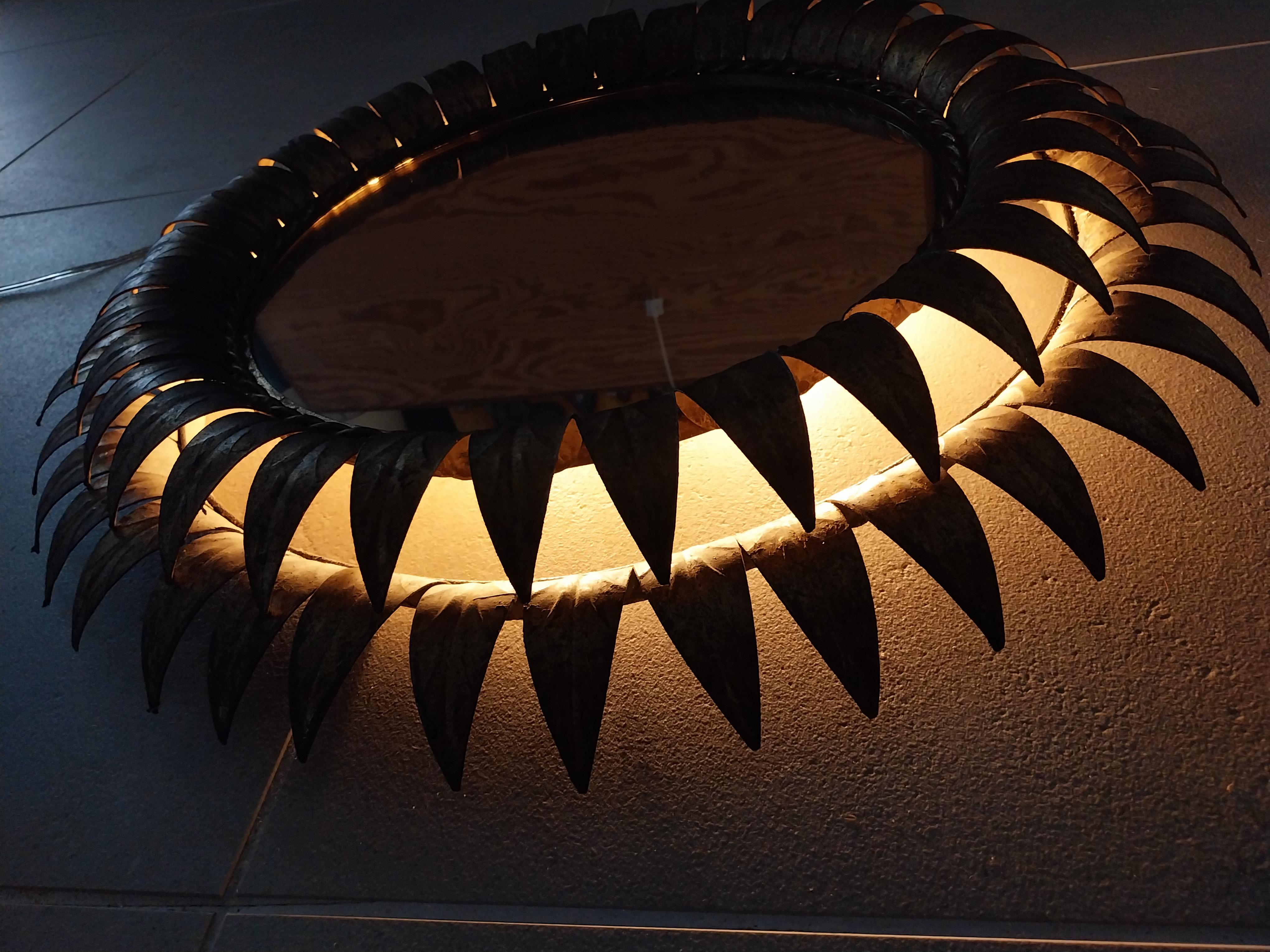 Meral sunburst mirror with wall-light For Sale 4