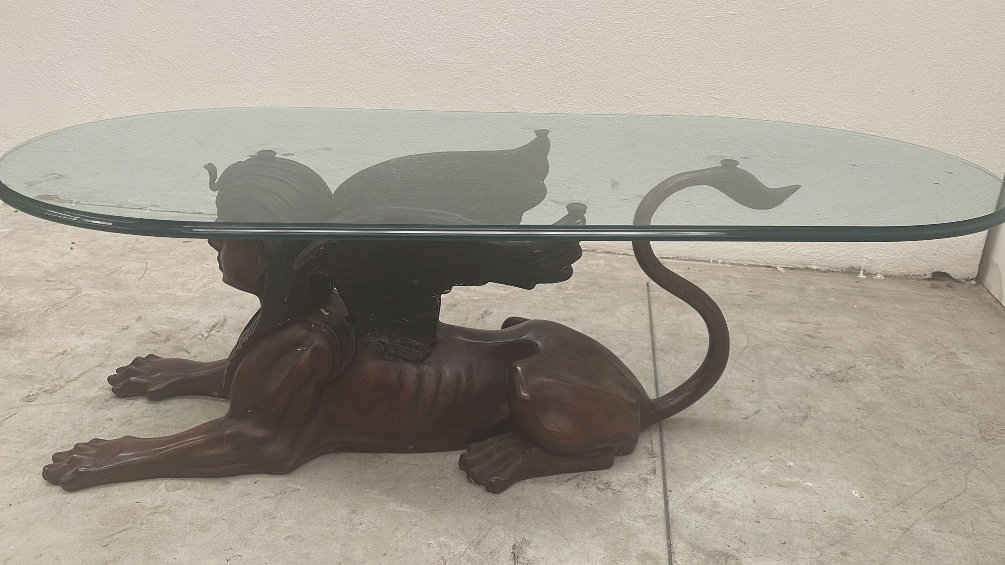 Bronzed Wonderful bronze sphinx sculpture with table function. Design Mice For Sale