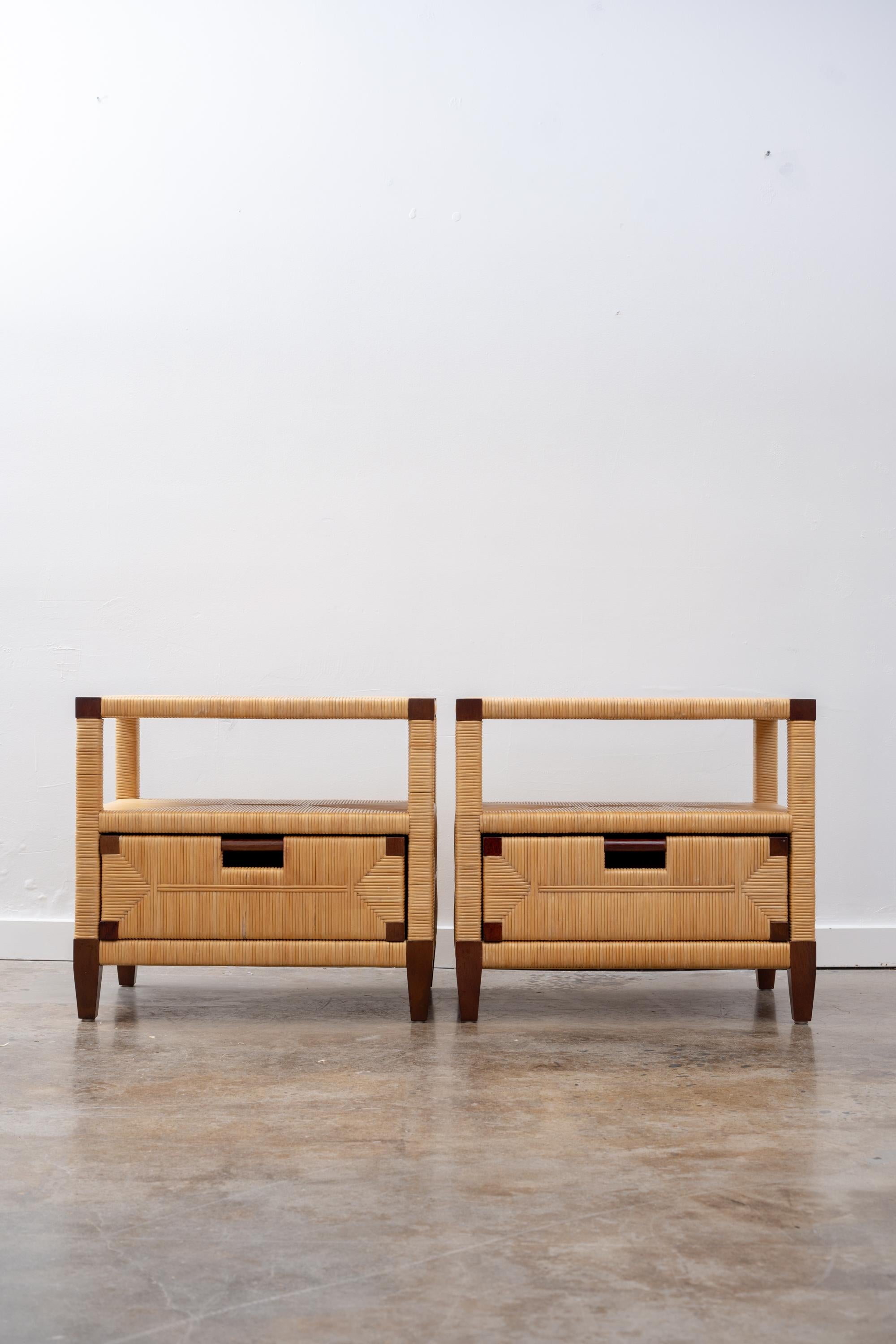 “Merbau” Mahogany and Cane End Tables, A Pair by John Hutton for Donghia For Sale 6