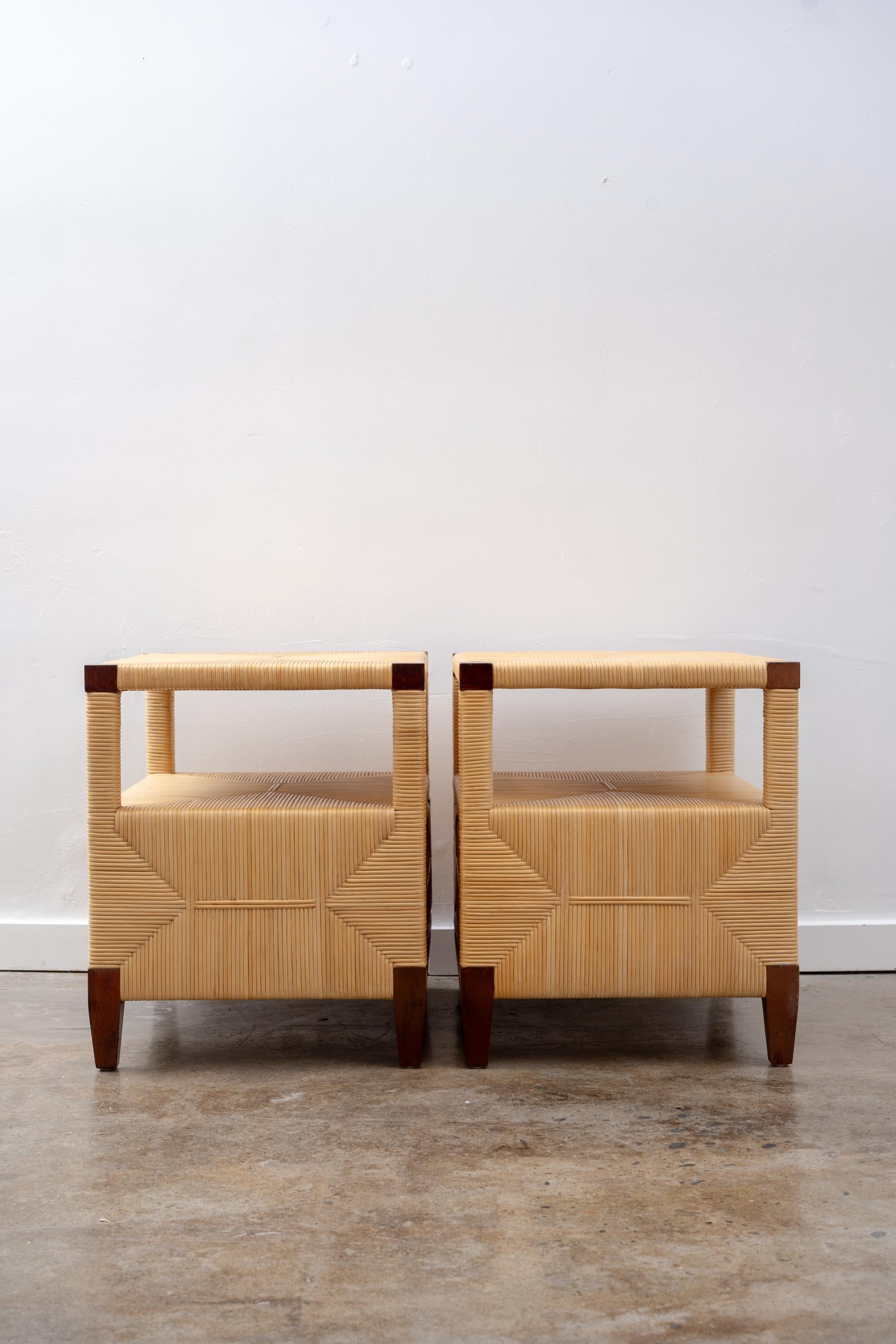 “Merbau” Mahogany and Cane End Tables, A Pair by John Hutton for Donghia For Sale 2