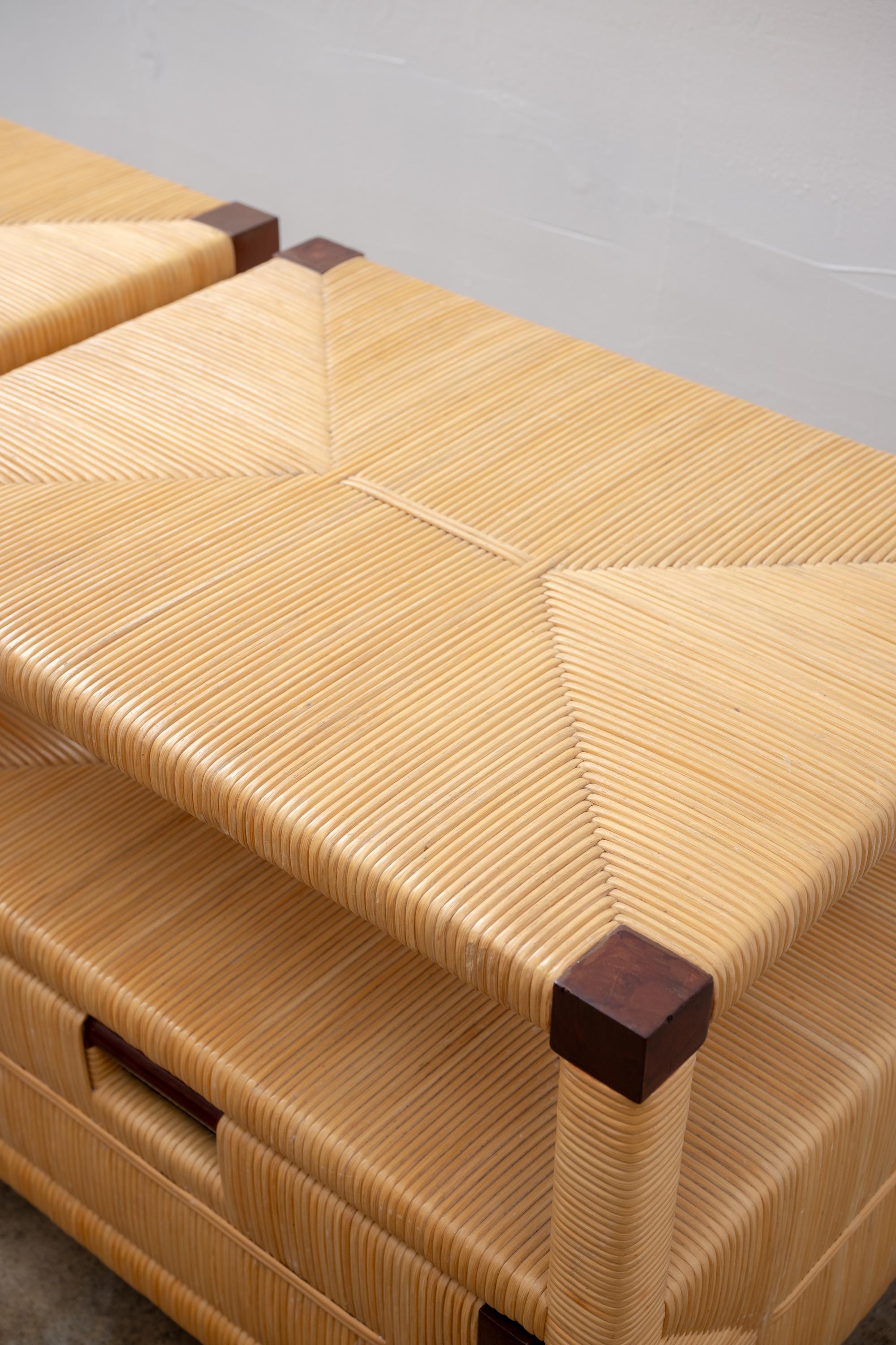 “Merbau” Mahogany and Cane End Tables, A Pair by John Hutton for Donghia For Sale 3