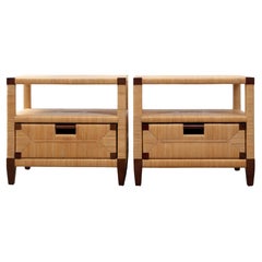 “Merbau” Mahogany and Cane End Tables, A Pair by John Hutton for Donghia