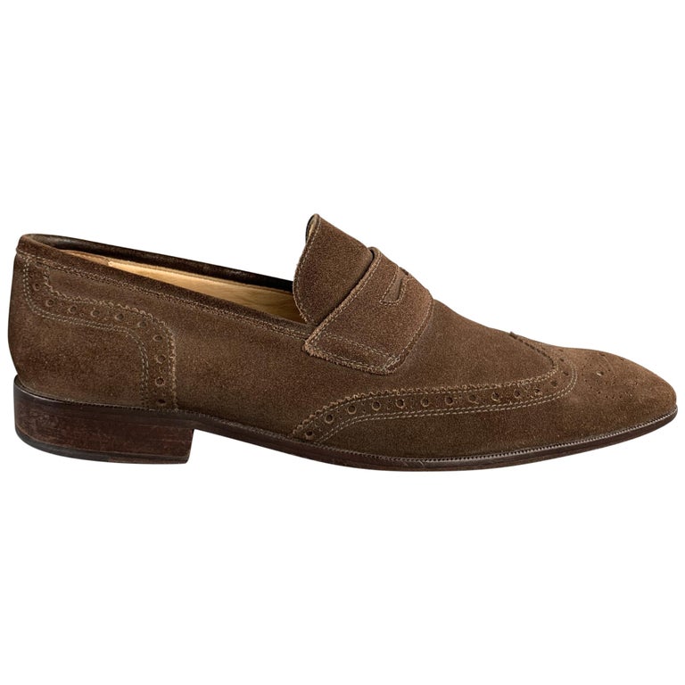 MERCANTI FIORENTINI Size 12 Brown Perforated Suede Wingtip Loafers For Sale  at 1stDibs | mercanti fiorentini loafer, mercanti fiorentini loafers