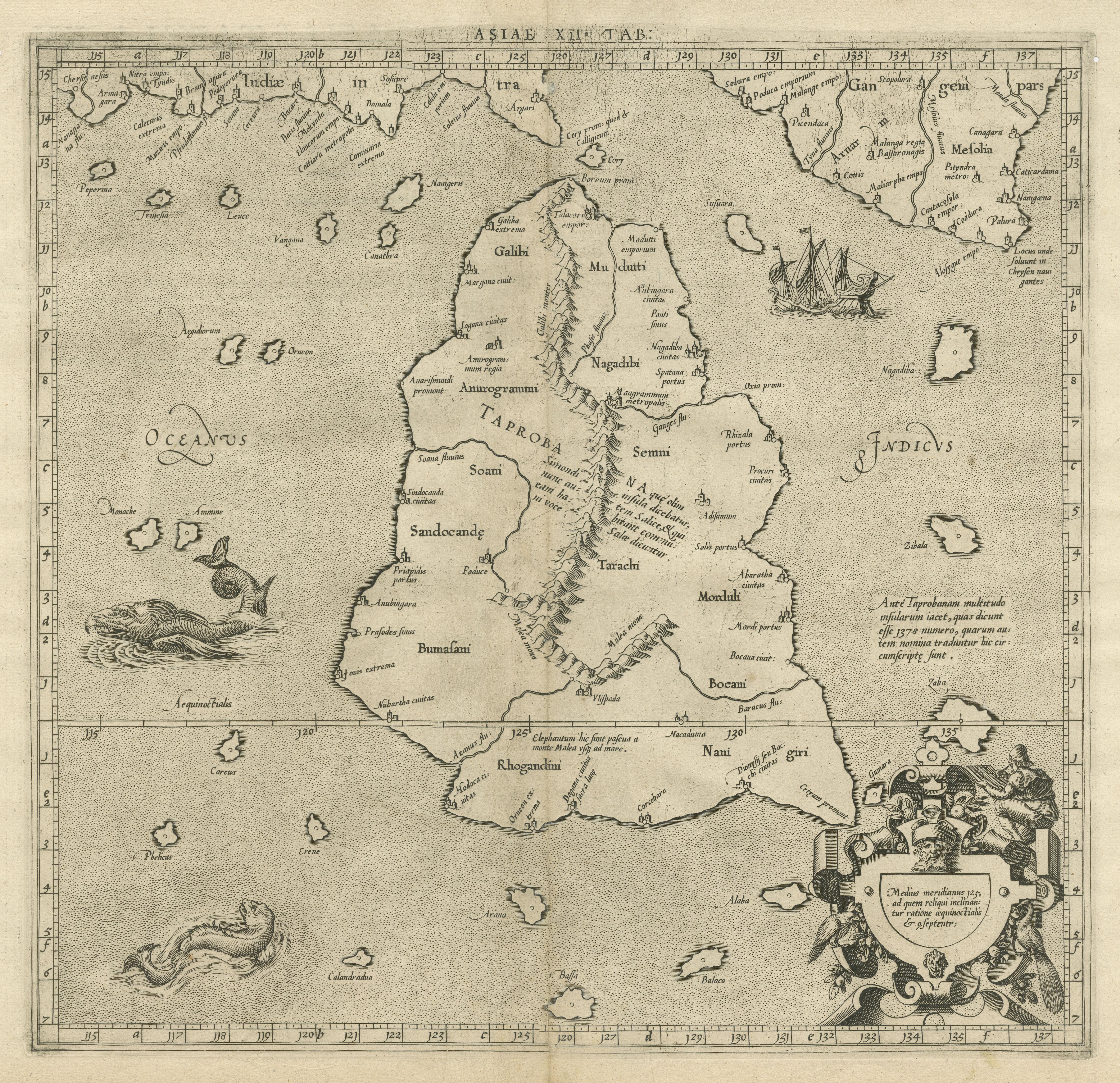Mercator's Ptolemaische Karte von Taprobana, (Ceylon) Sri Lanka im Zustand „Relativ gut“ im Angebot in Langweer, NL