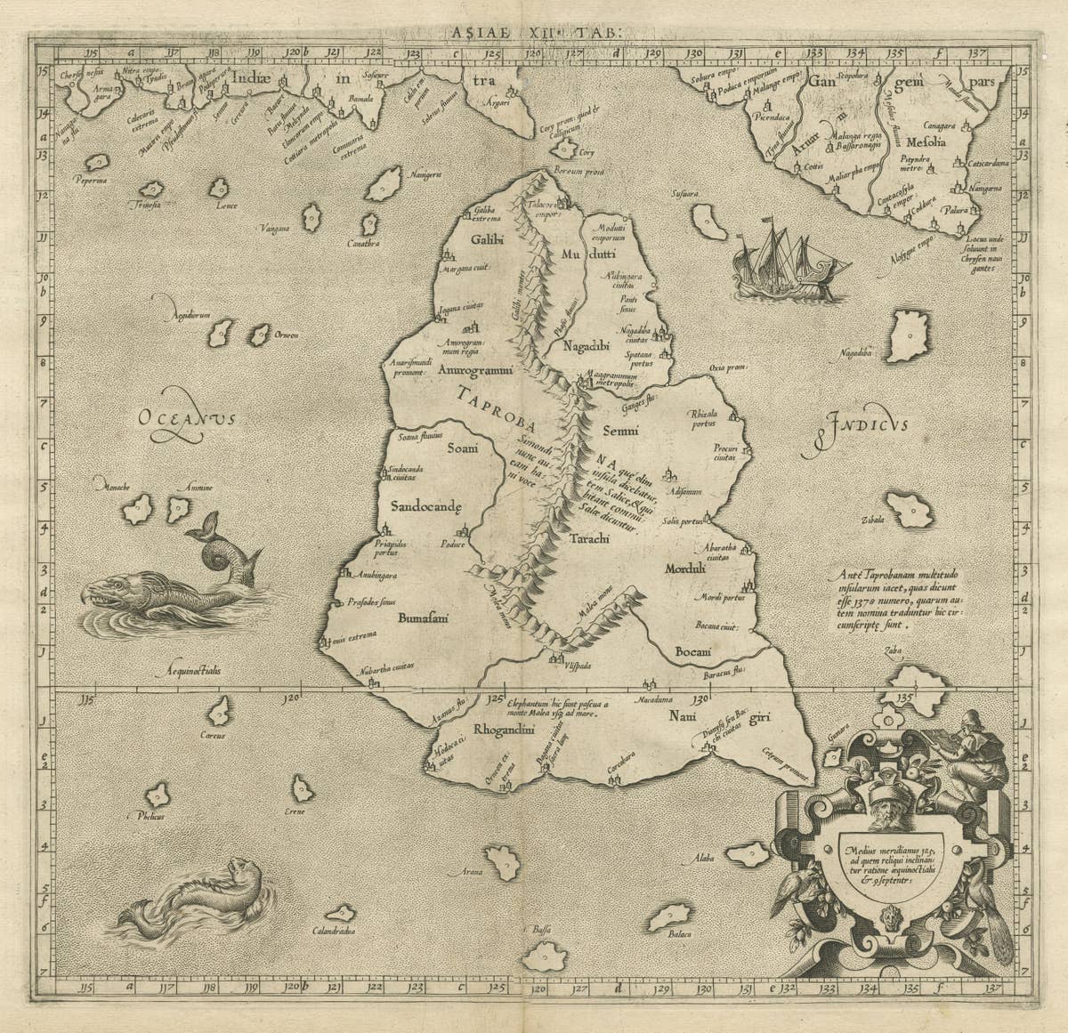 Mercator's Ptolemaic map of Taprobana, (Ceylon) Sri Lanka