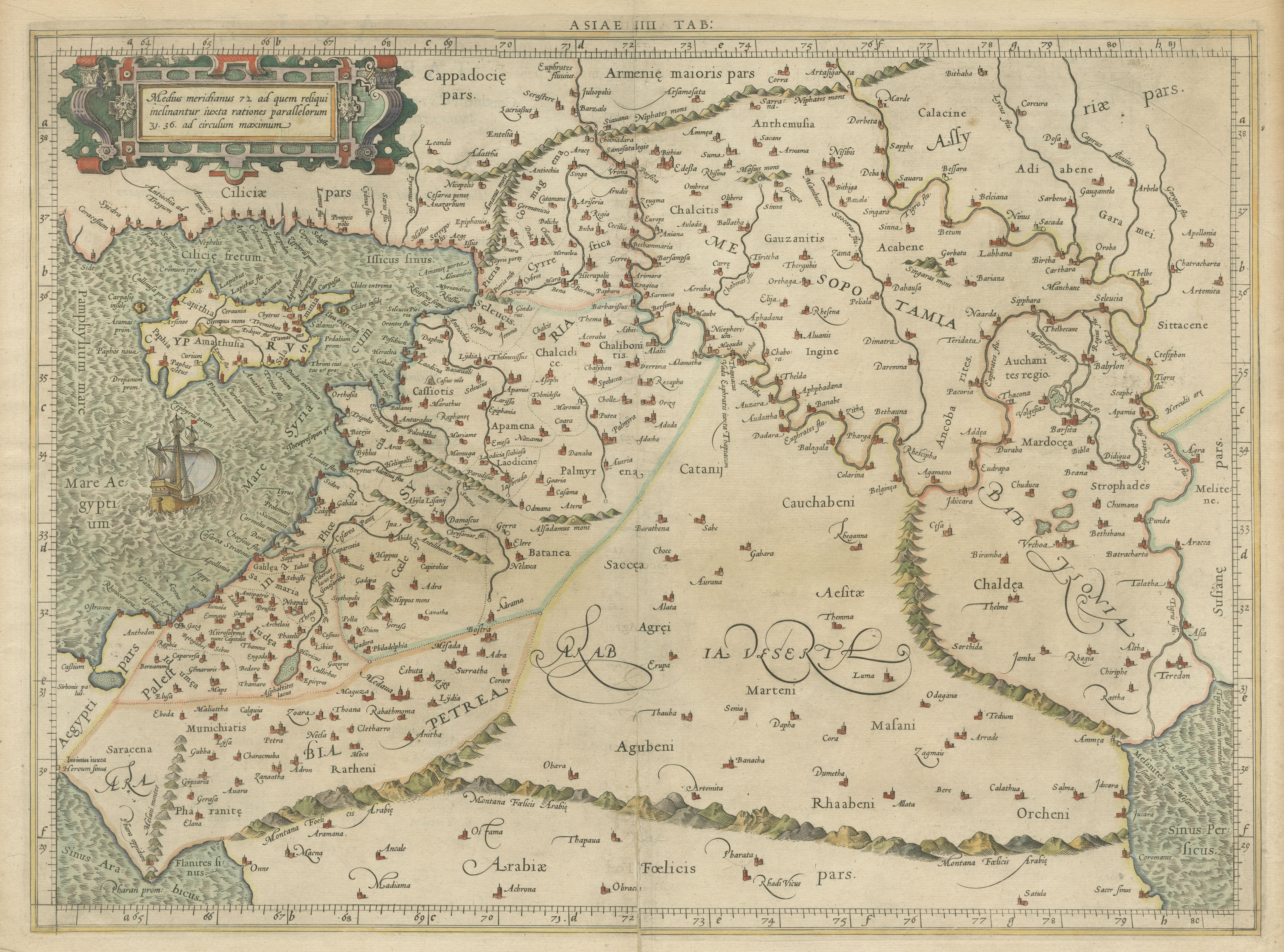 Mercator's Ptolemaic Map of the Holy Land, Cyprus and Syria, circa 1580 In Fair Condition For Sale In Langweer, NL