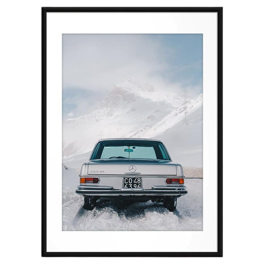 Mercedes 280SE on the Alps, Art Print by Spinzi, Italian Dolcevita For Sale