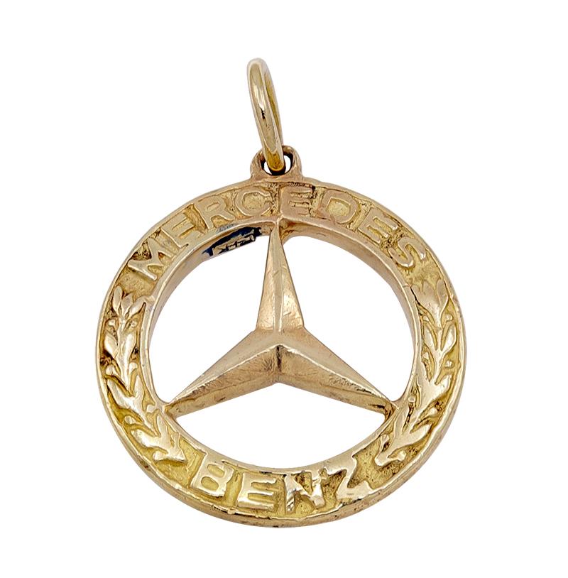 Women's or Men's Mercedes Benz Gold Charm Pendant For Sale