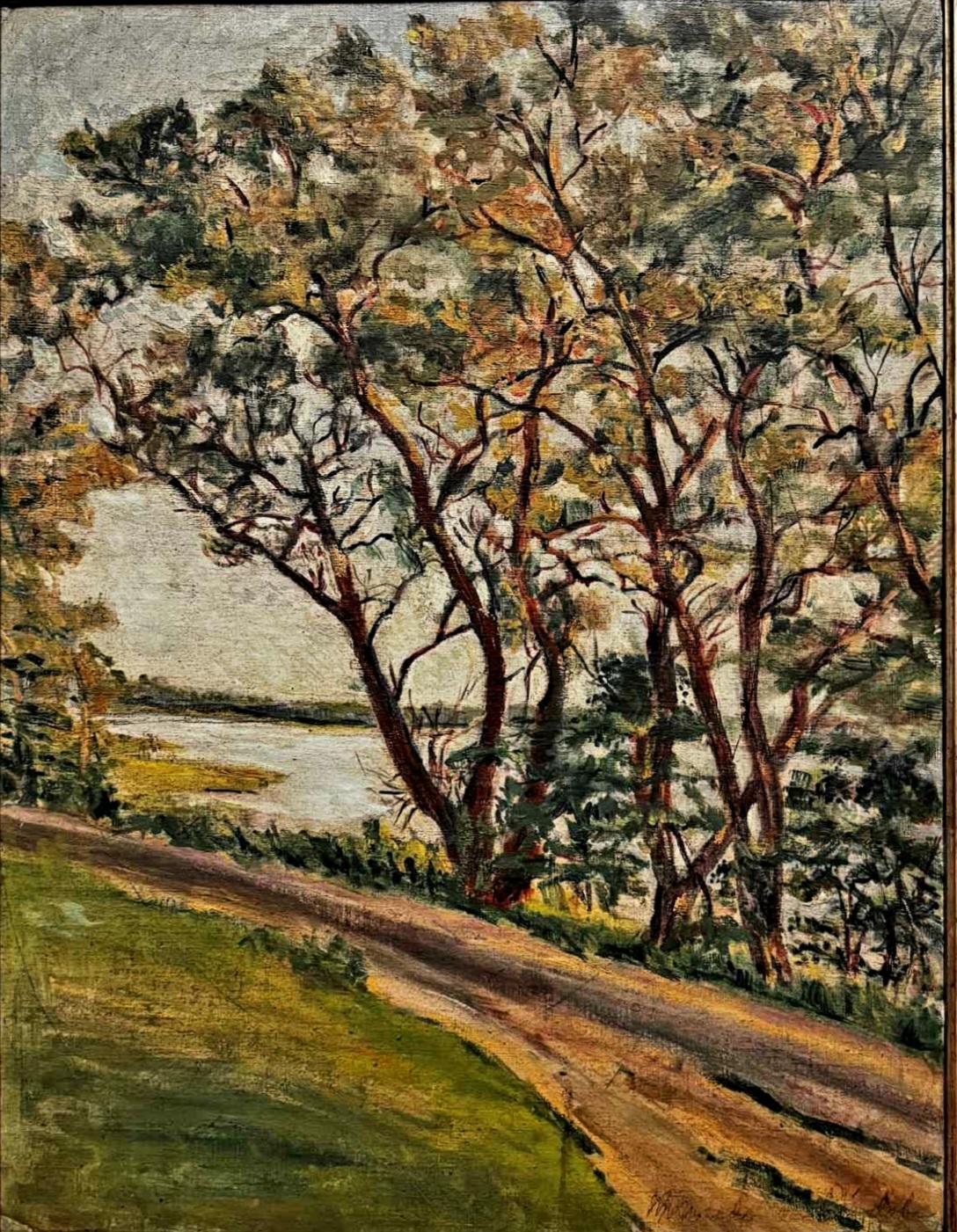 Mercedes De Cordoba Landscape Painting – River Rd, Eliot Maine