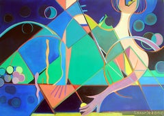 Blue Dancers Series V by Mercedes Lasarte Oil on Canvas