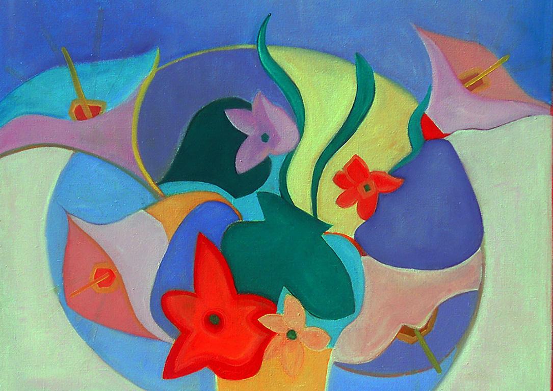 Blue Flowers by Mercedes Lasarte Oil on Canvas For Sale 2