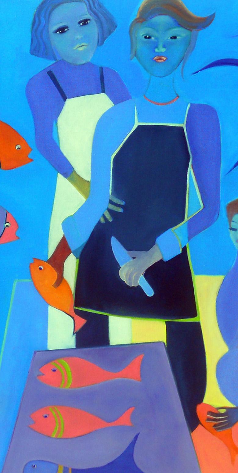 Fish Market by Mercedes Lasarte Oil on Canvas im Angebot 1