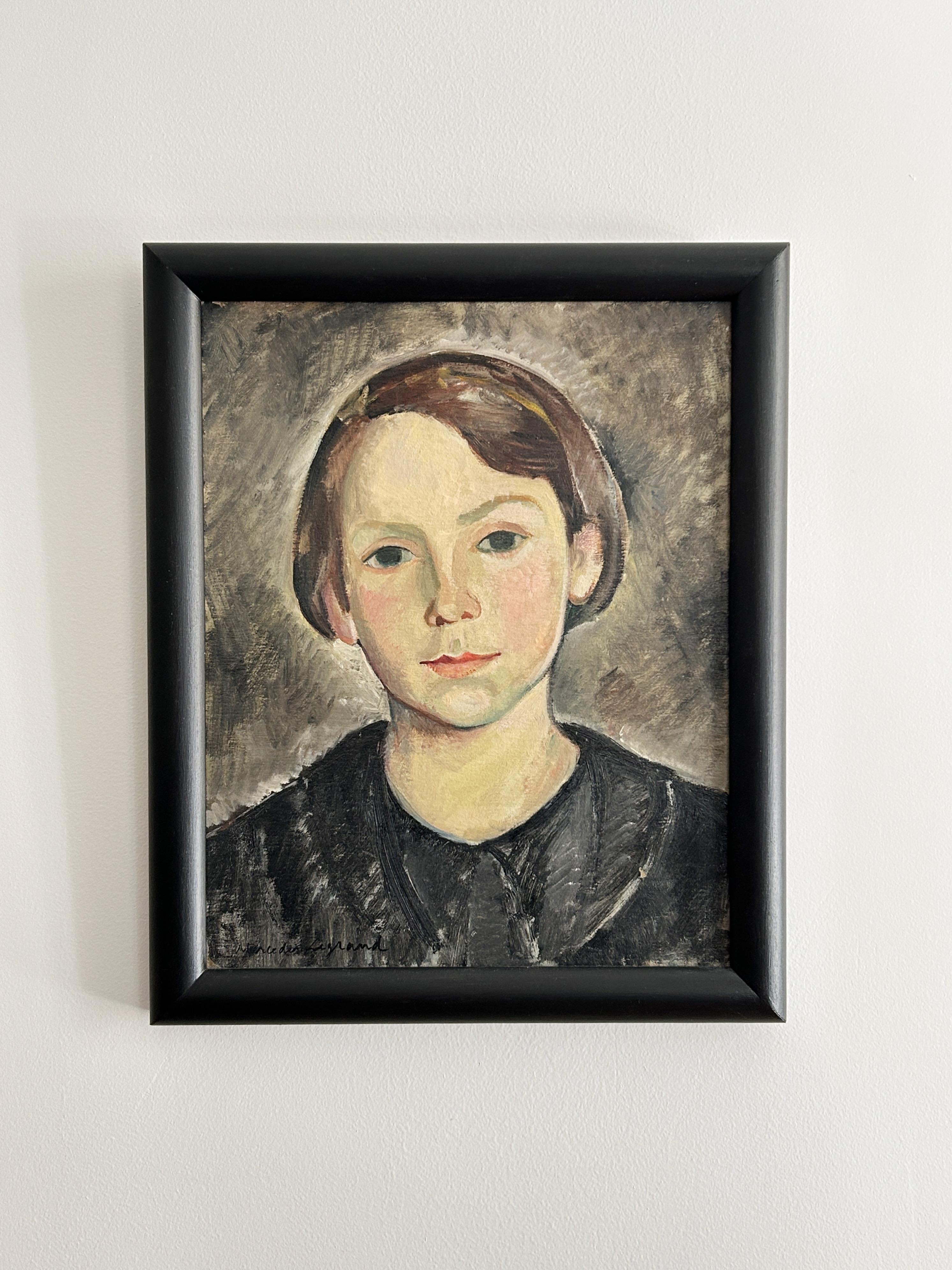 Portrait of a young woman, circa 1935 - Painting by Mercedes Legrand