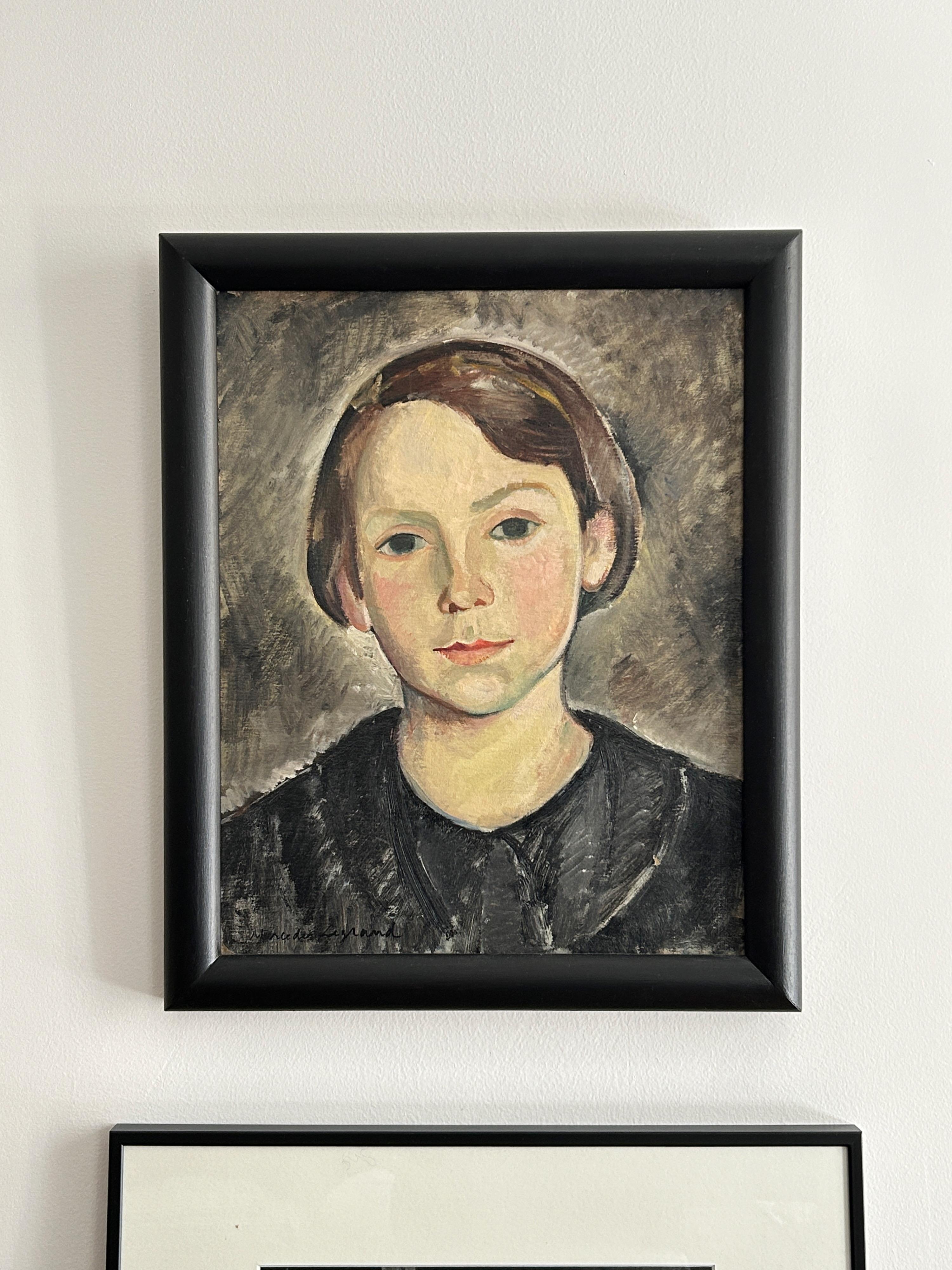 Portrait of a young woman, circa 1935 - French School Painting by Mercedes Legrand